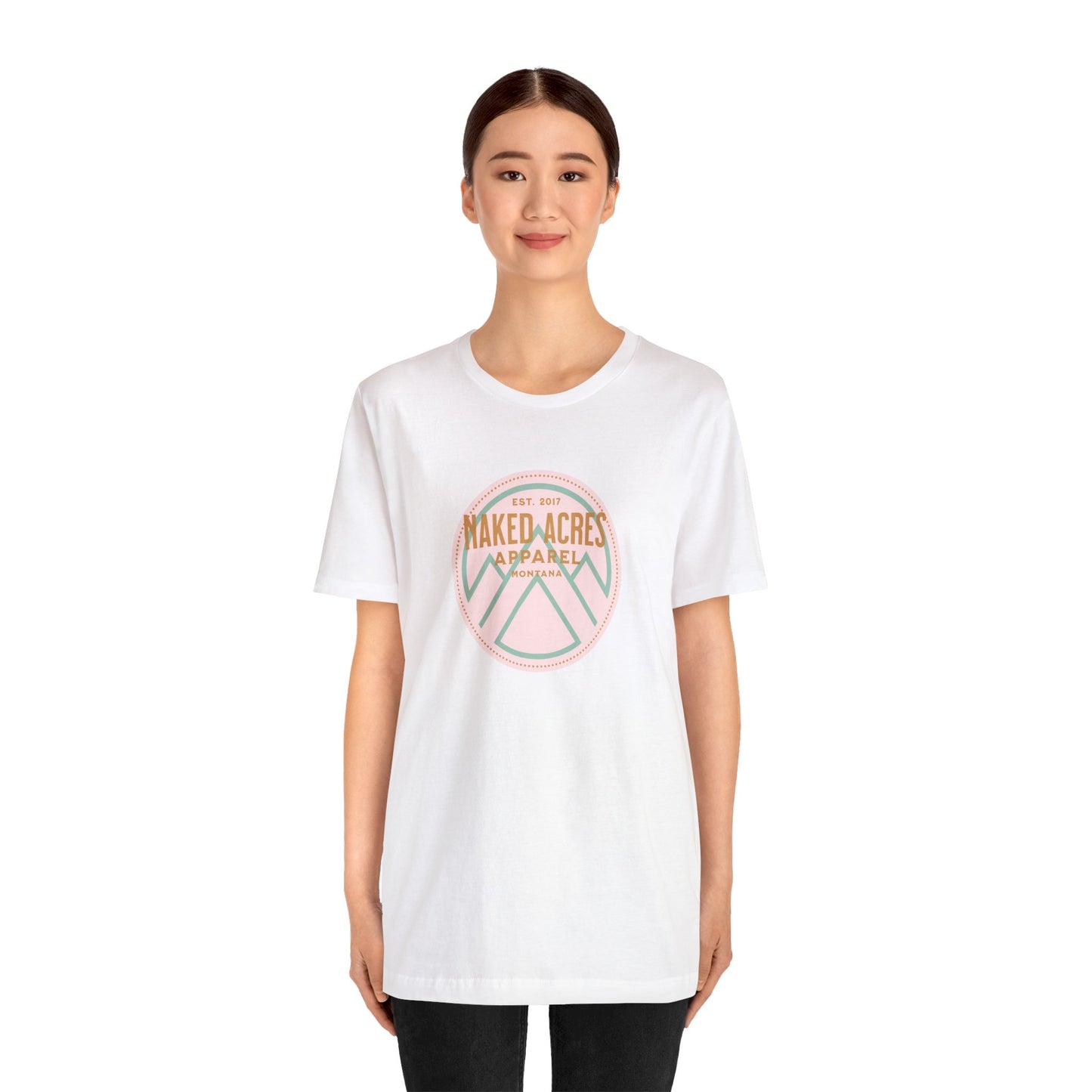 Naked Acres Pink and Green Mountain Logo Unisex Jersey Short Sleeve Tee in Black or White