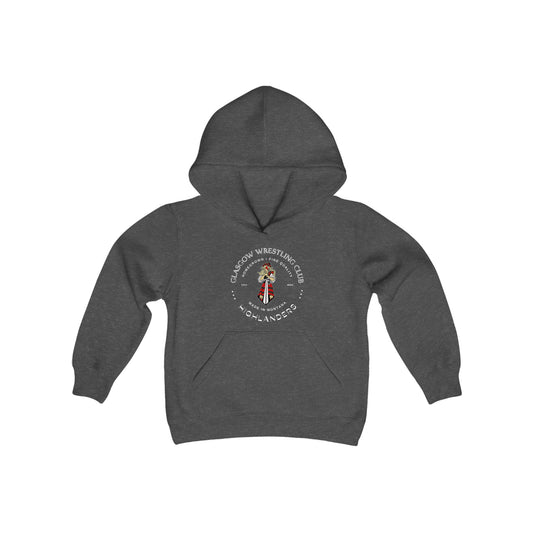 Glasgow Highlanders for her Trademark Youth Heavy Blend Hooded Sweatshirt in Black, Dark Heather, Sport Grey, or Red