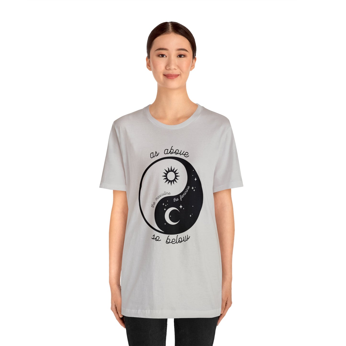 SolLingo Yin Yang As Above So Below Adult Unisex Jersey Short Sleeve Tee in White, Ice Blue, Natural or Silver