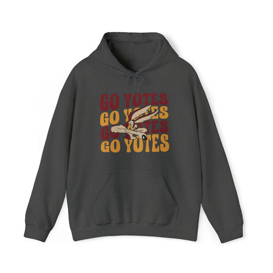 Shelby Coyotes Go Yotes Adult Unisex Heavy Blend™ Hooded Sweatshirt in Dark Heather, Black, Grey, or White