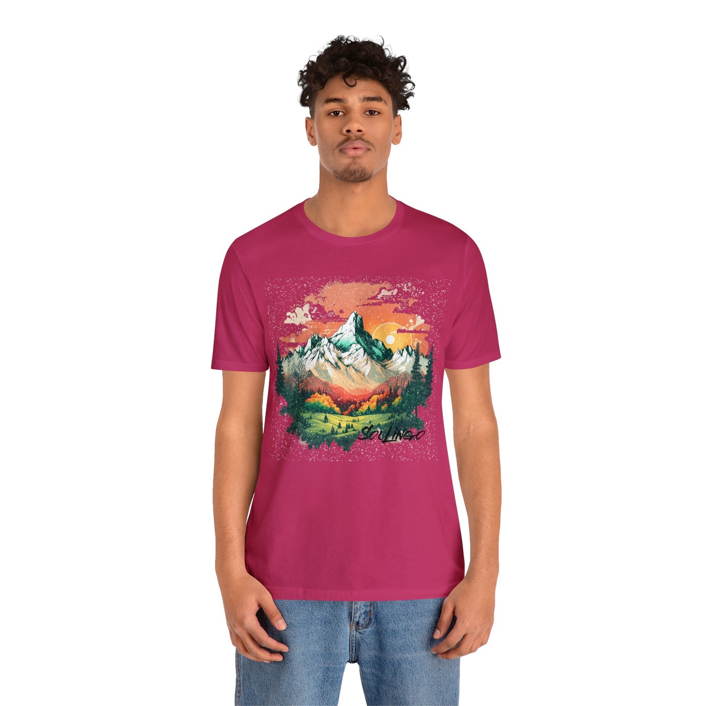 SolLingo Tee Bright Mountain Adult Unisex Jersey Short Sleeve Tee in 12 colors