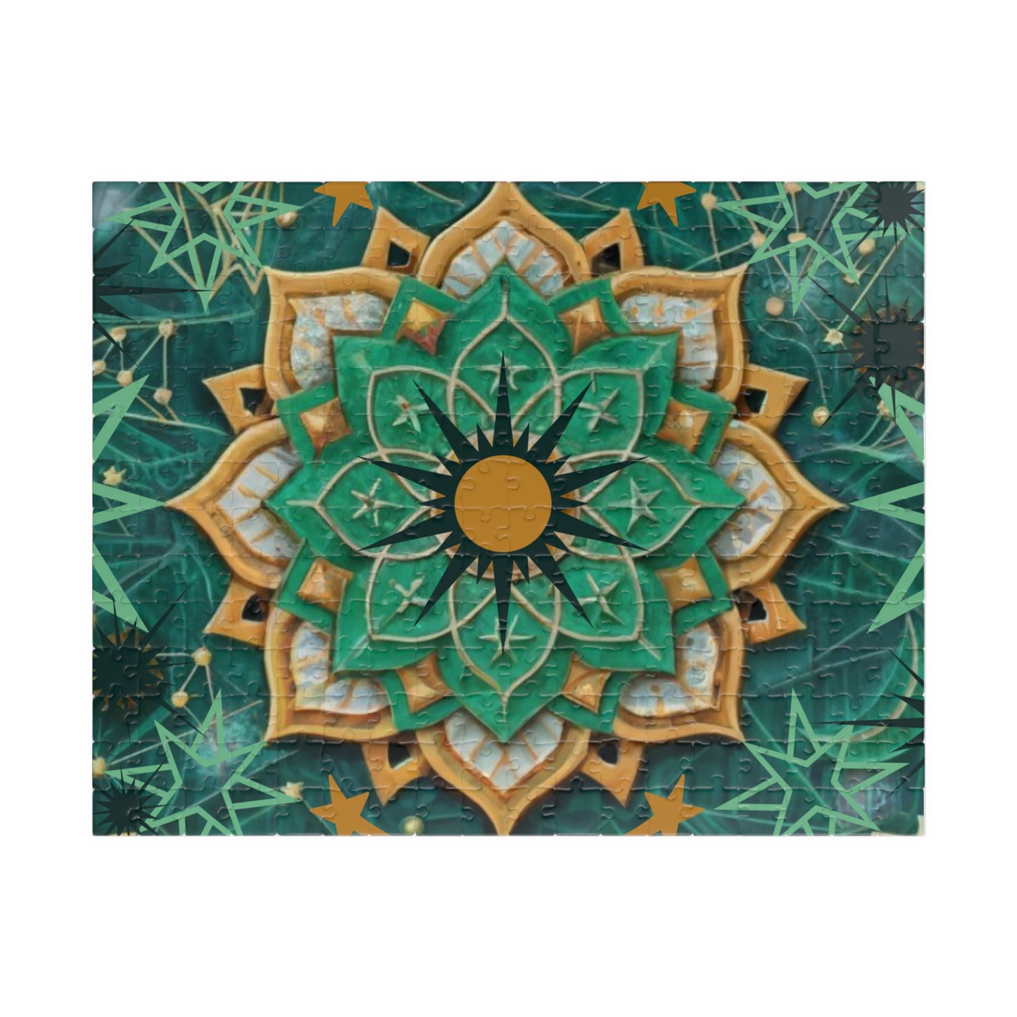 Puzzle- Green and Gold Mandala  (110, 252, 520, 1014-piece)