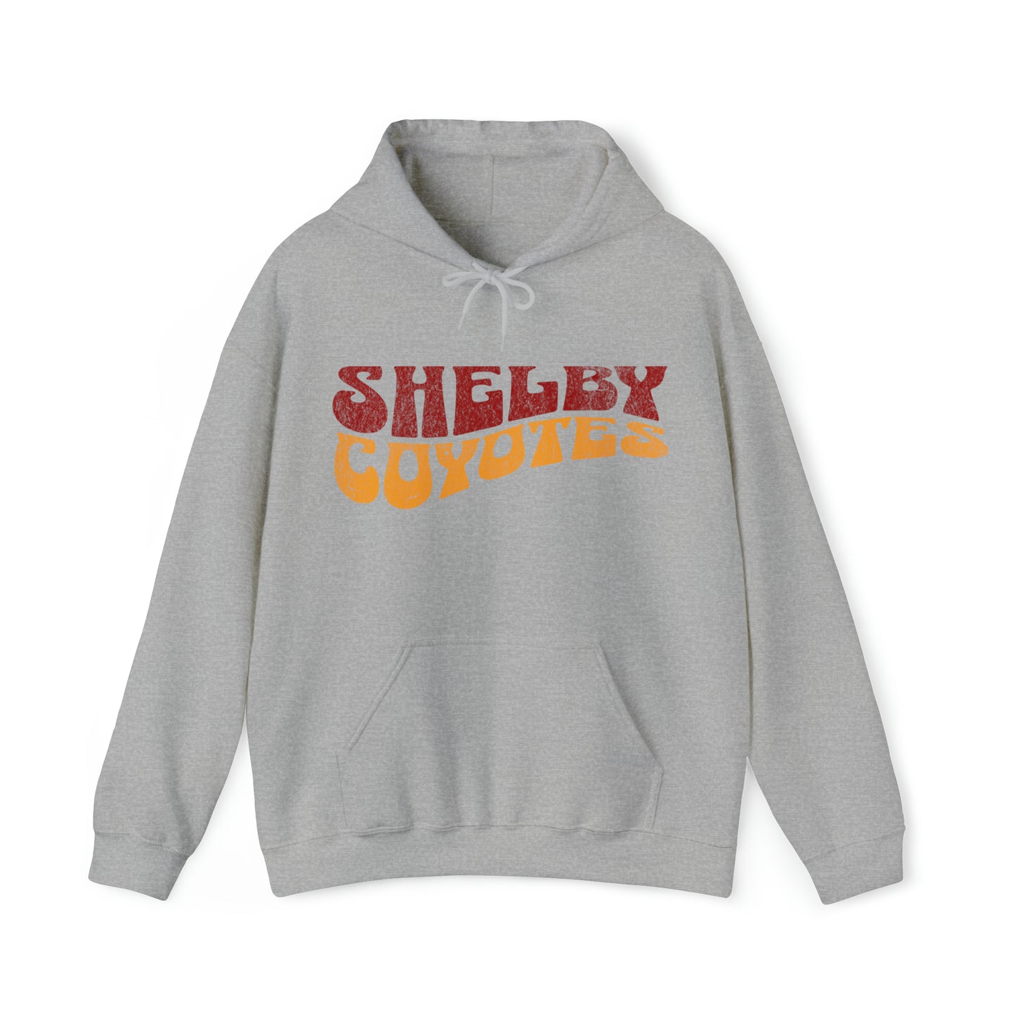 Shelby Coyotes Adult Unisex Hoodie in Black, White, Dark Heather, and Sport Grey