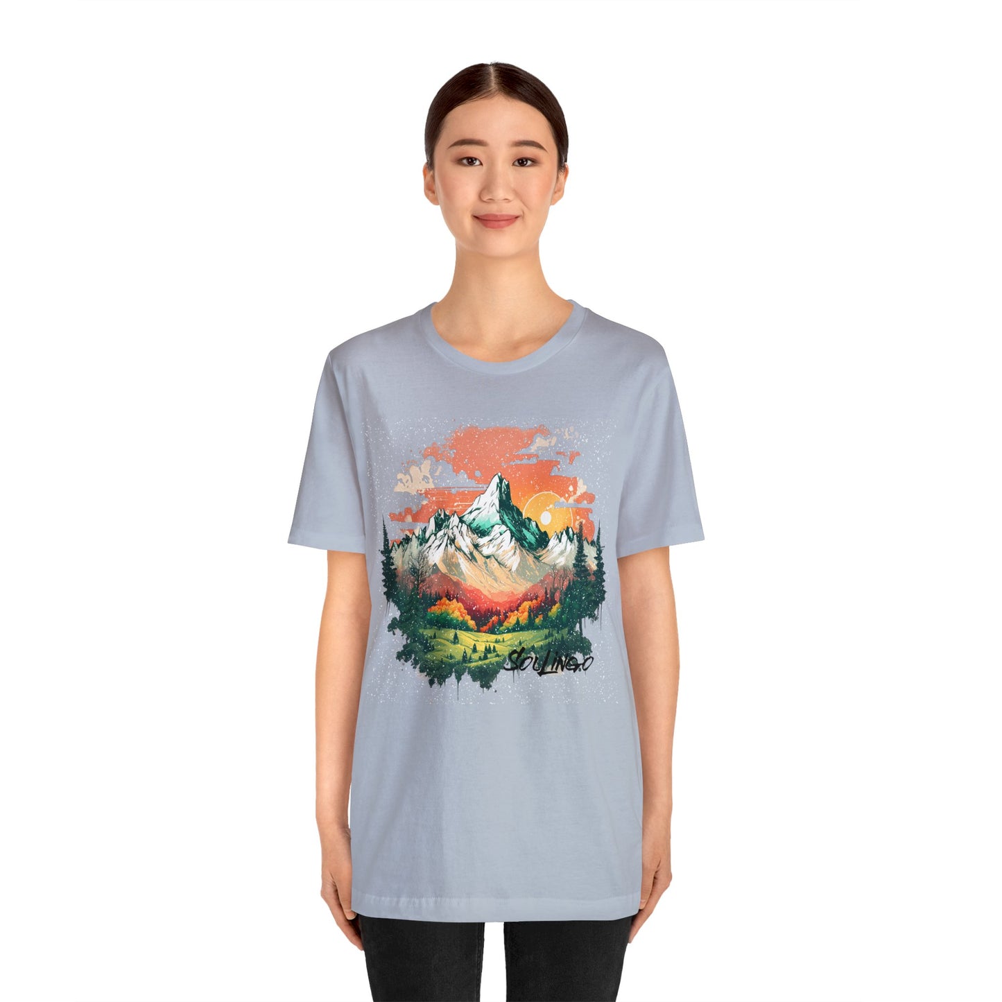 SolLingo Tee Bright Mountain Adult Unisex Jersey Short Sleeve Tee in 12 colors