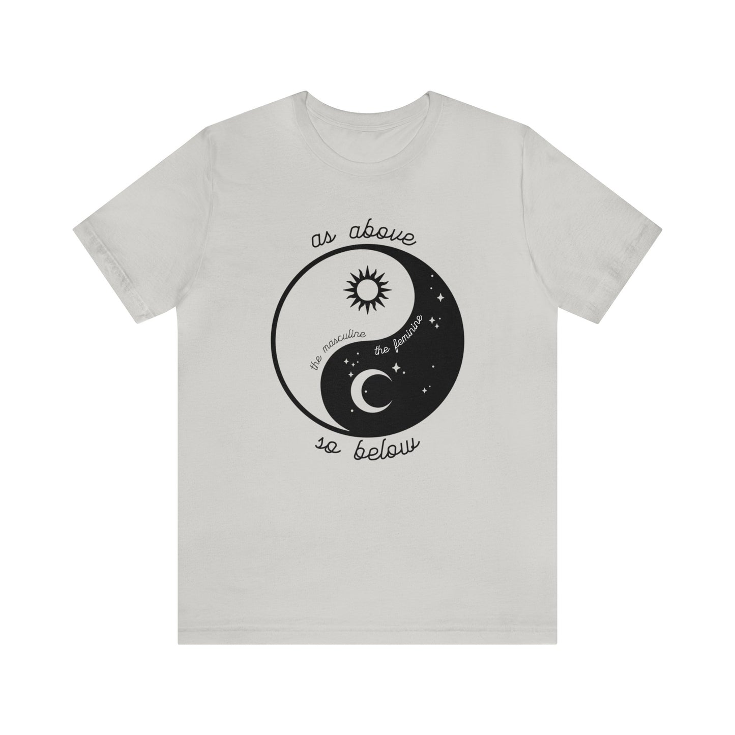 SolLingo Yin Yang As Above So Below Adult Unisex Jersey Short Sleeve Tee in White, Ice Blue, Natural or Silver