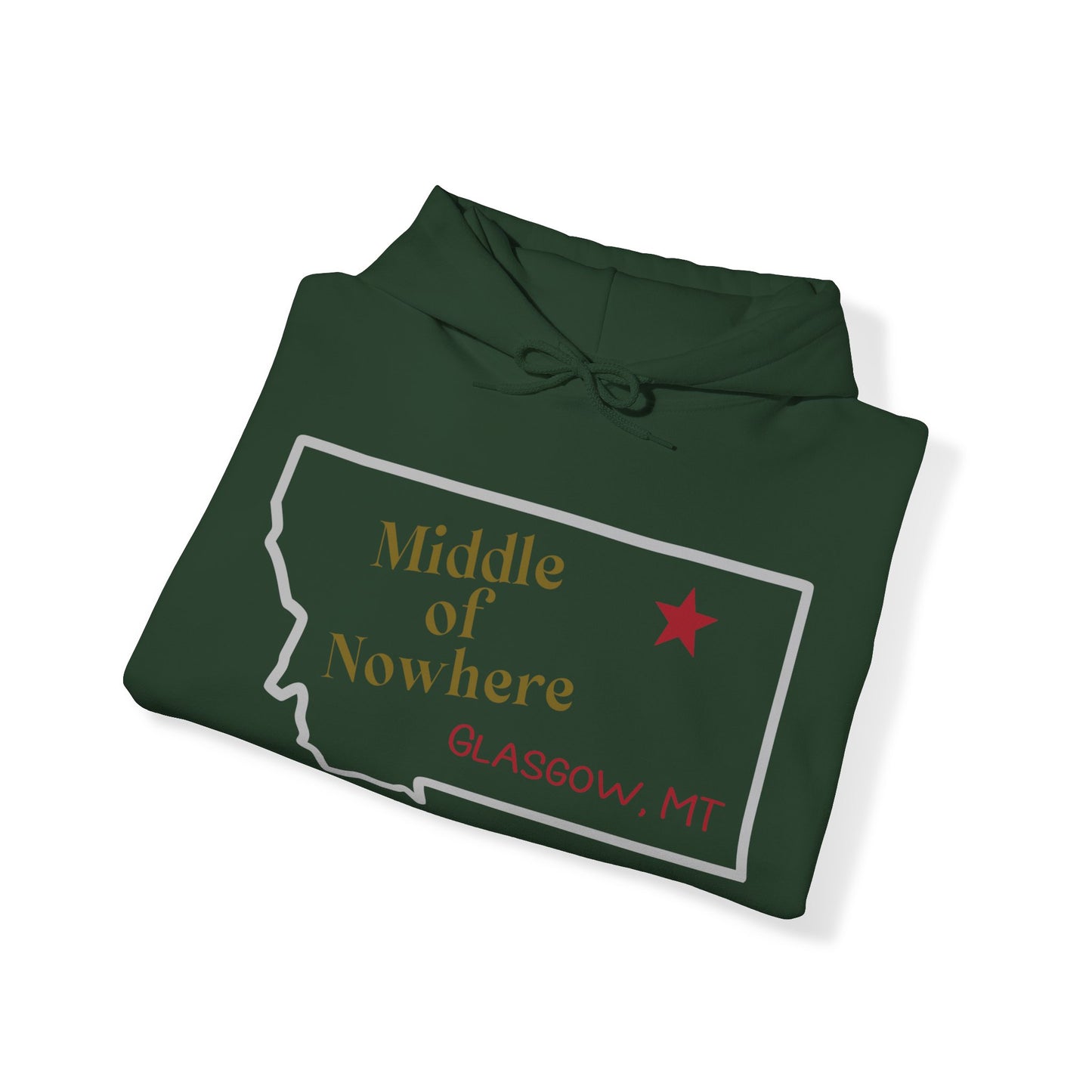 Naked Acres Middle of Nowhere Adult Unisex Heavy Blend™ Hooded Sweatshirt in White, Ash, Black, Sand, Forest Green, Dark Heather, and Navy