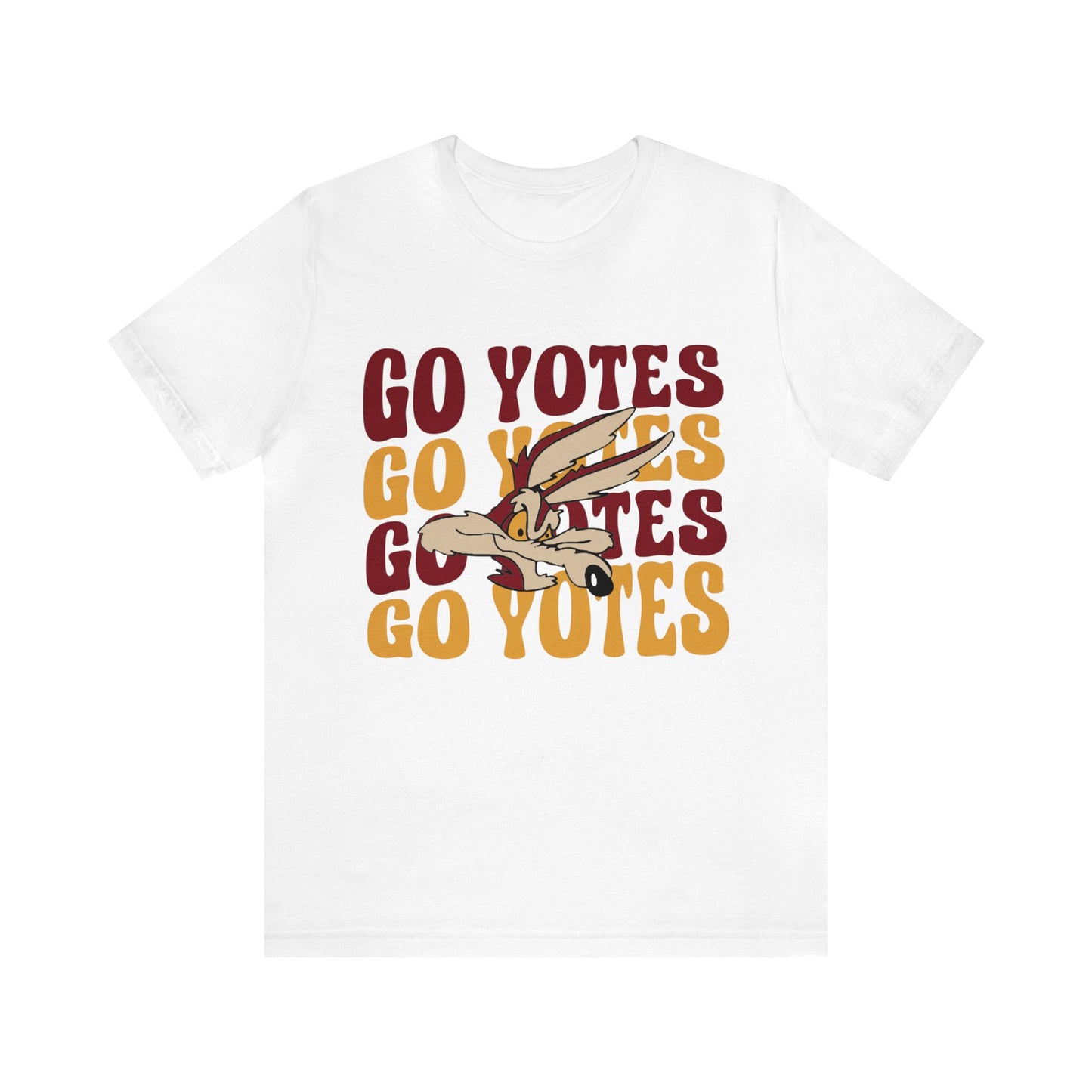 Shelby Coyotes Go Yotes with Mascot Adult Unisex Jersey Short Sleeve Tee in Black, White, Ash, or Natural, Dark Heather