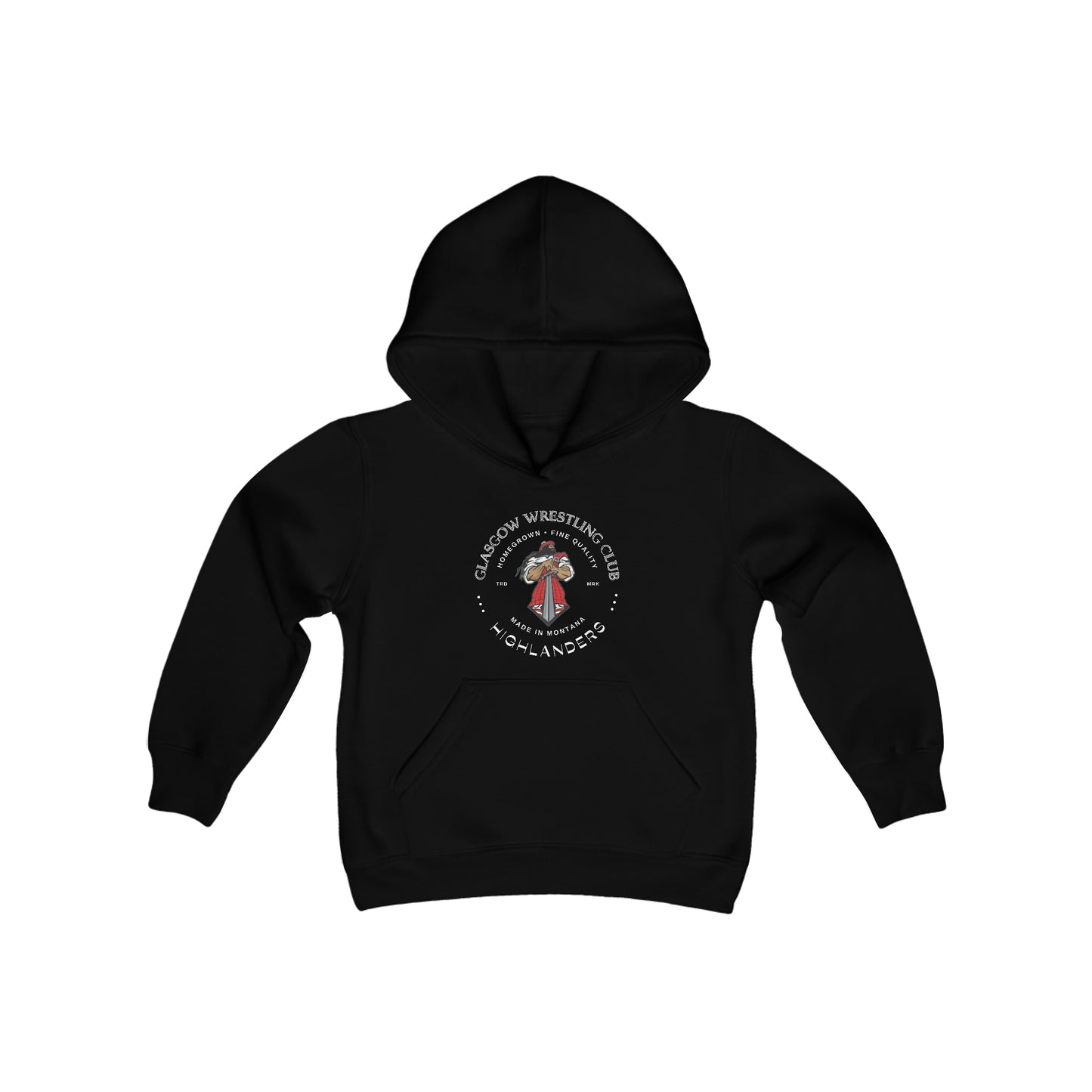 Glasgow Highlanders for him Trademark Youth Heavy Blend Hooded Sweatshirt in White, Sport Grey, or Red