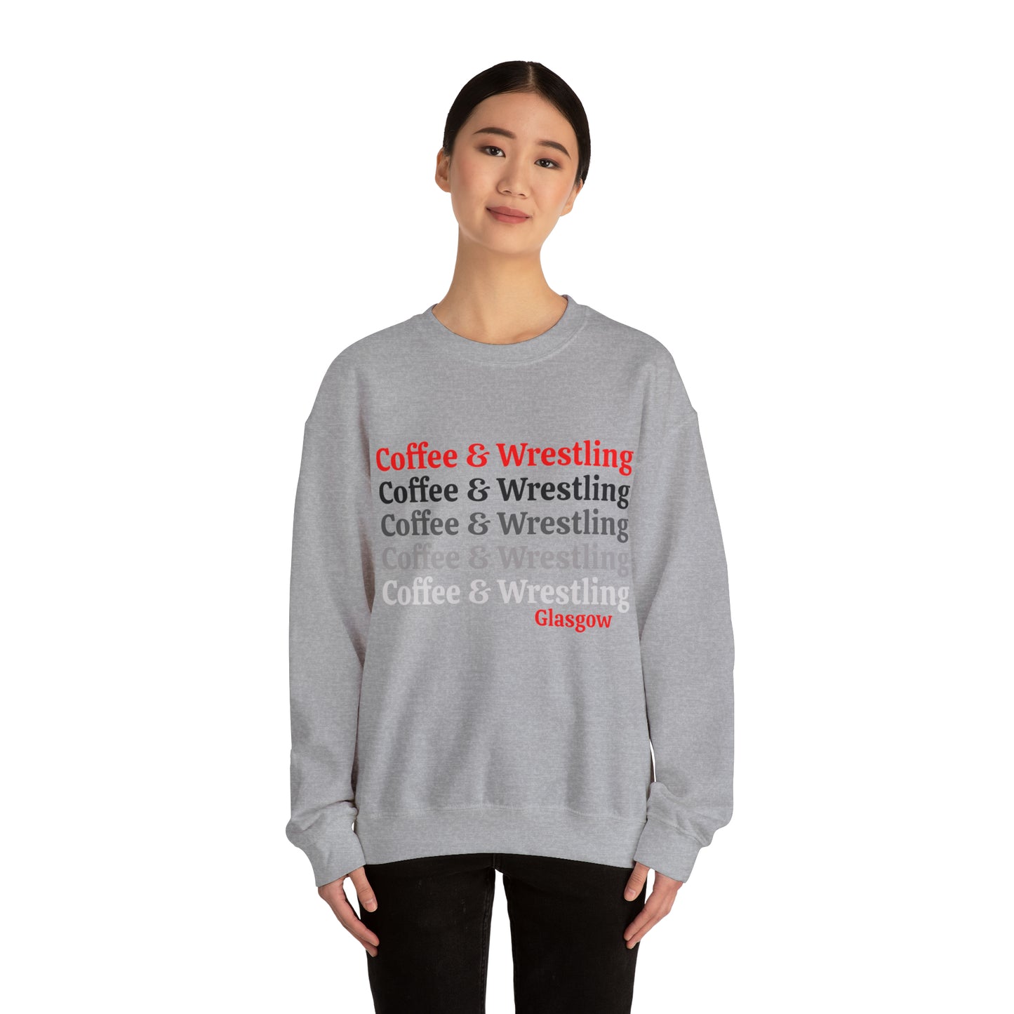 Glasgow Coffee and Wrestling Adult Unisex Heavy Blend™ Crewneck Sweatshirt in White or Grey