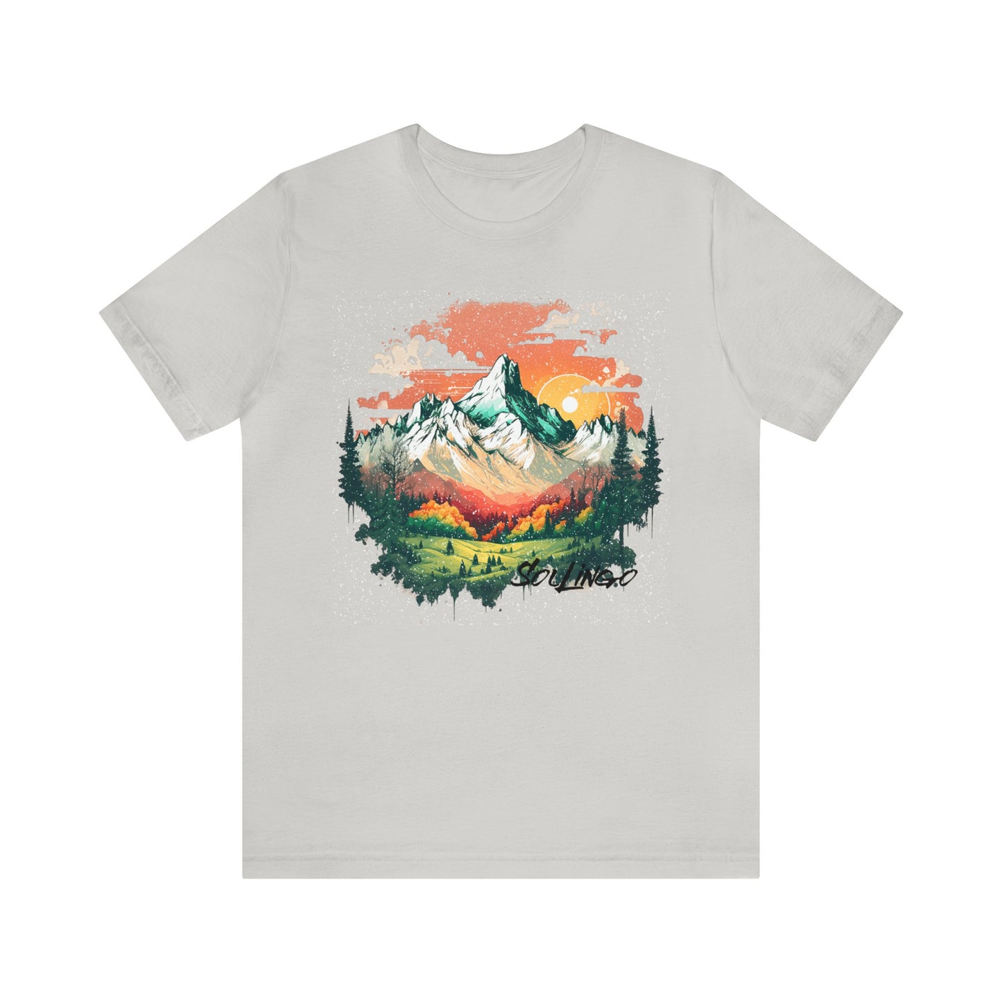 SolLingo Tee Bright Mountain Adult Unisex Jersey Short Sleeve Tee in 12 colors