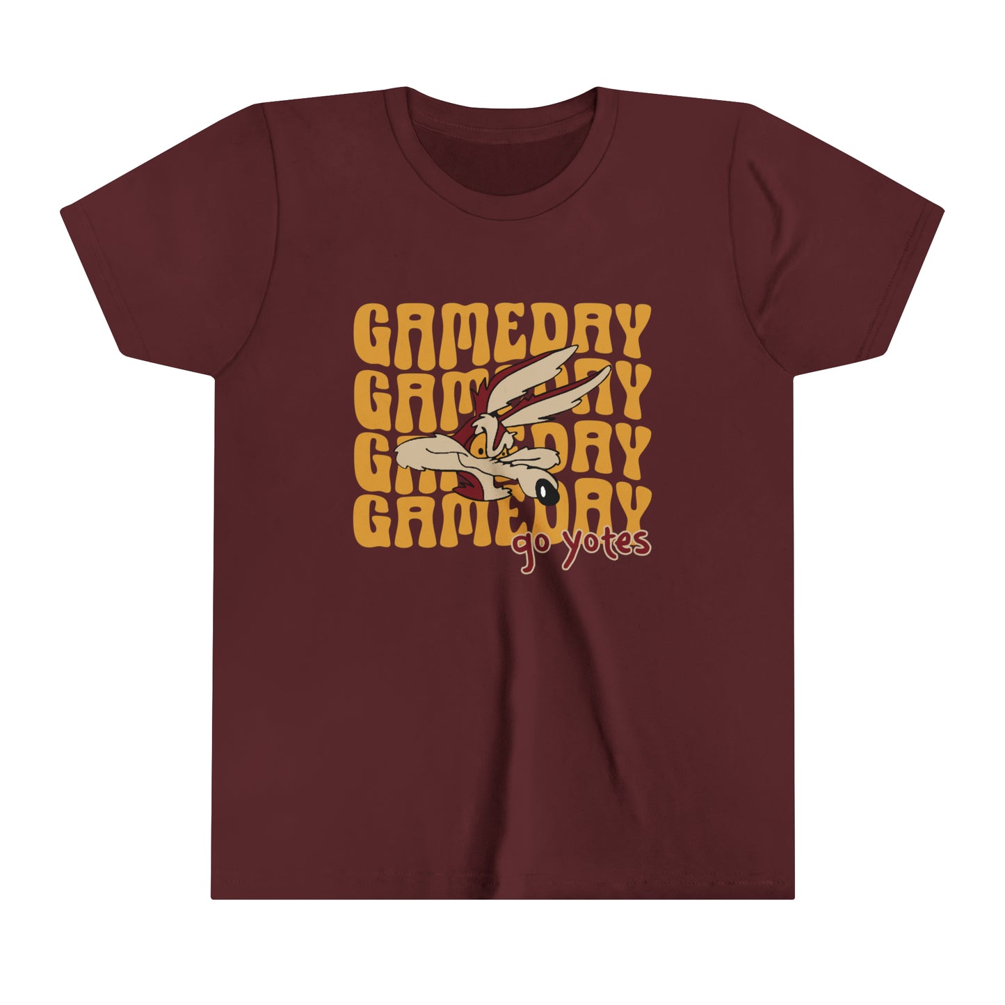 Shelby Coyotes Gameday Youth Short Sleeve Tee in Black, White, Ash, Natural, Dark Heather, or Maroon