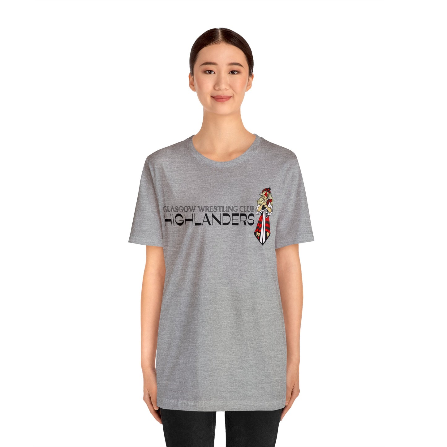 Glasgow Highlanders for her Adult Unisex Jersey Short Sleeve Tee in White, Athletic Heather, or Heather Red