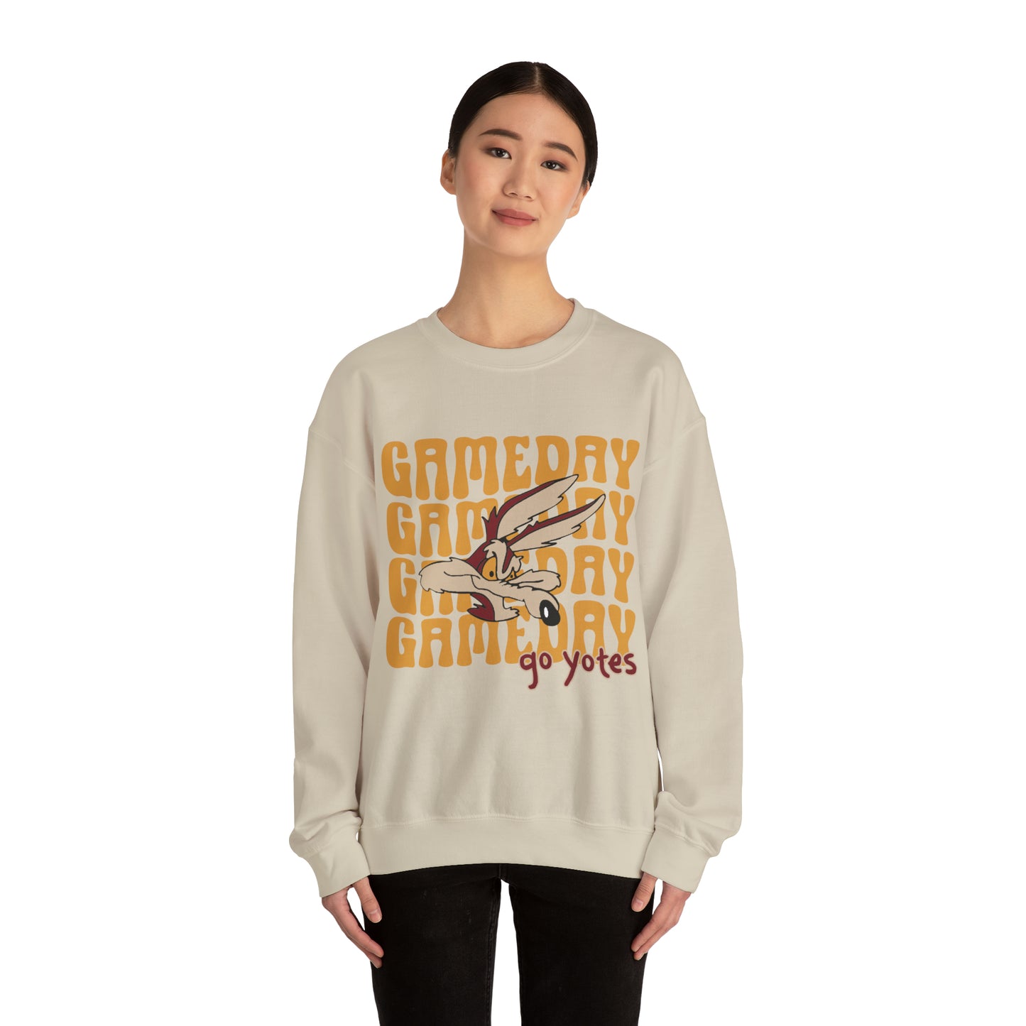 Shelby Coyotes Gameday Adult Unisex Heavy Blend™ Crewneck Sweatshirt in Black, White, Grey, Dark Heather, or Sand