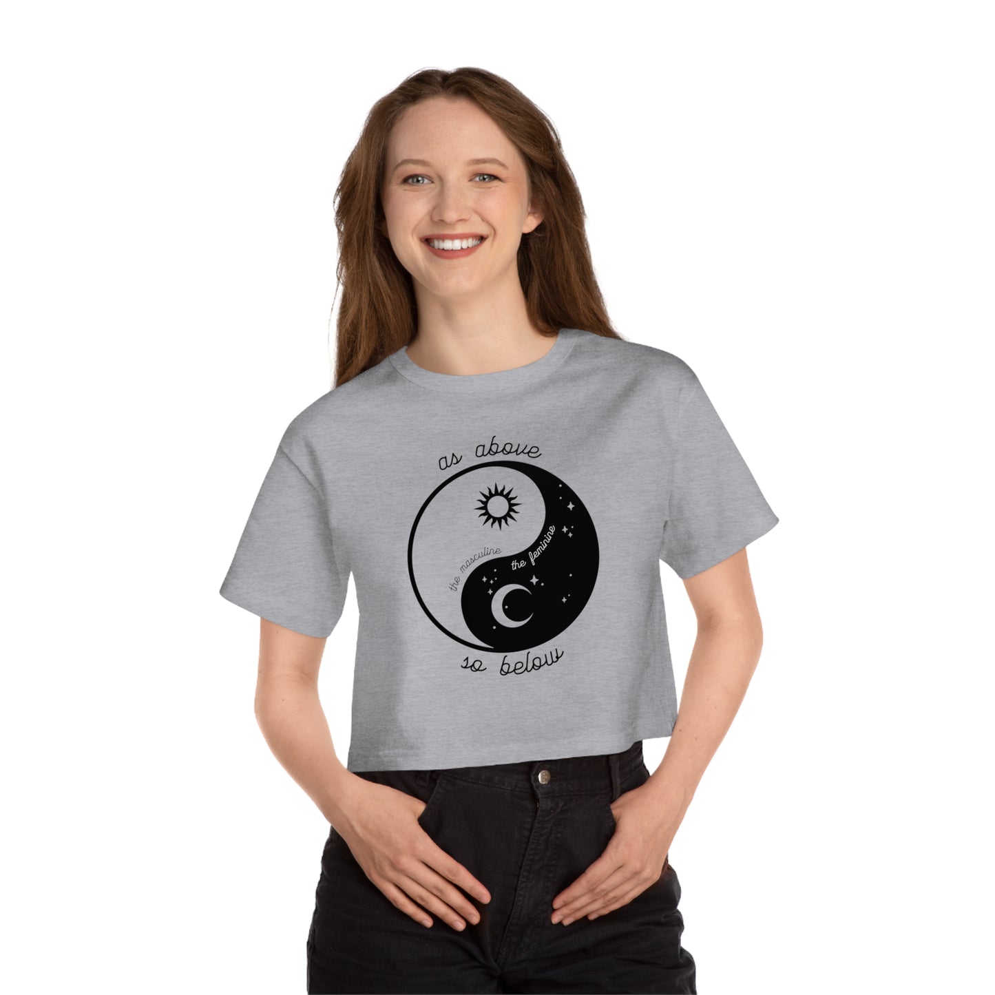 SolLingo Yin Yang As Above So Below Champion Women's Heritage Cropped T-Shirt in Pink, White or Grey