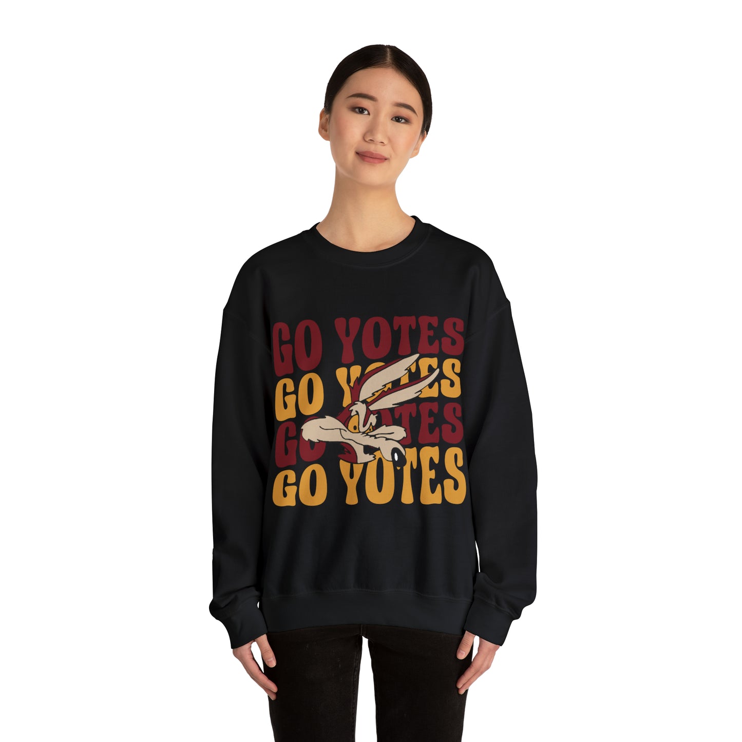 Shelby Coyotes Go Yotes with Mascot Adult Unisex Heavy Blend™ Crewneck Sweatshirt in Black, White, Grey, or Sand