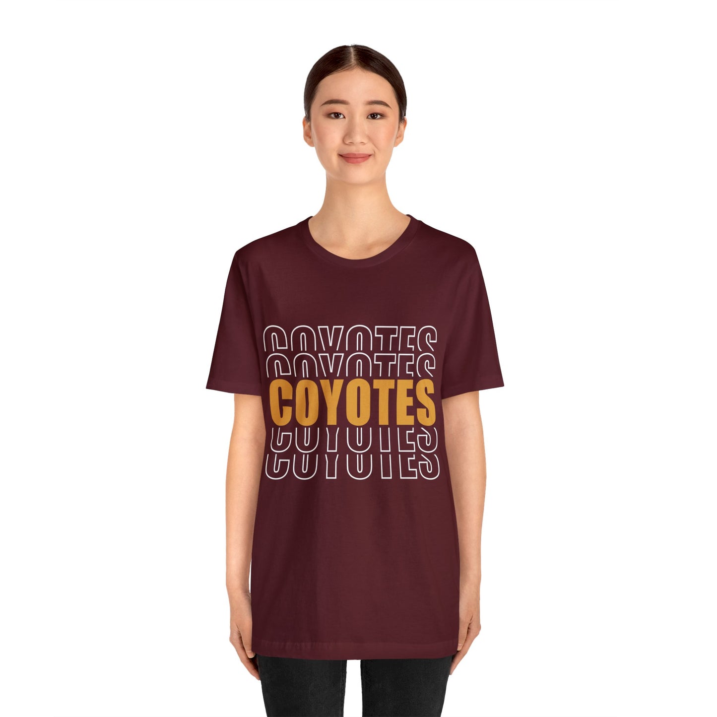 Shelby Coyotes Stacked Outline Adult Unisex Jersey Short Sleeve Tee in Maroon