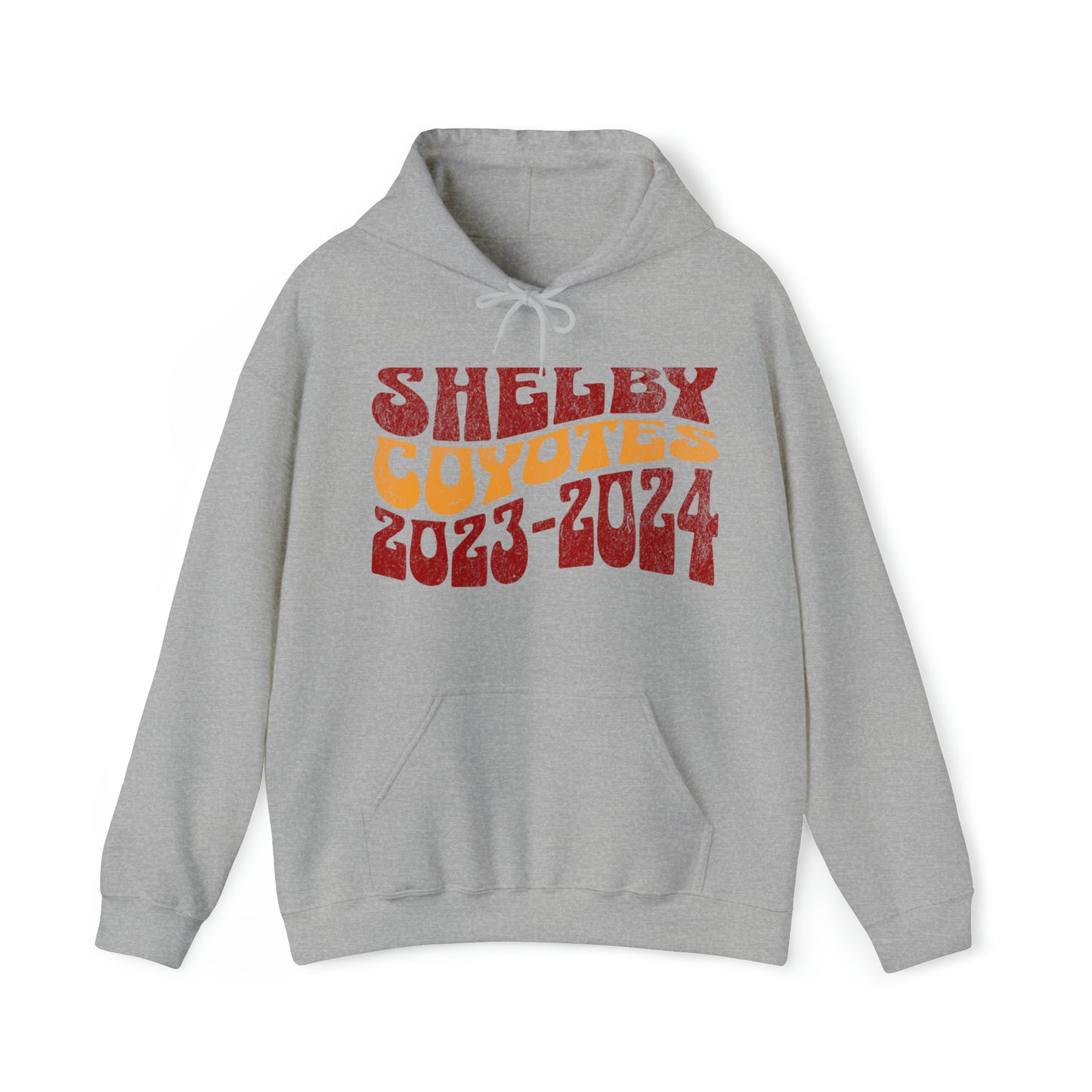 Shelby Coyotes 23 24 Adult Unisex Hoodie in Black, White, Dark Heather, and Sport Grey