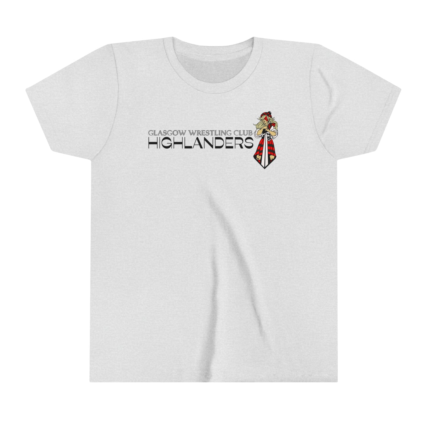 Glasgow Highlanders for her Youth Short Sleeve Tee in White, Ash, Athletic Heather, or Heather Red