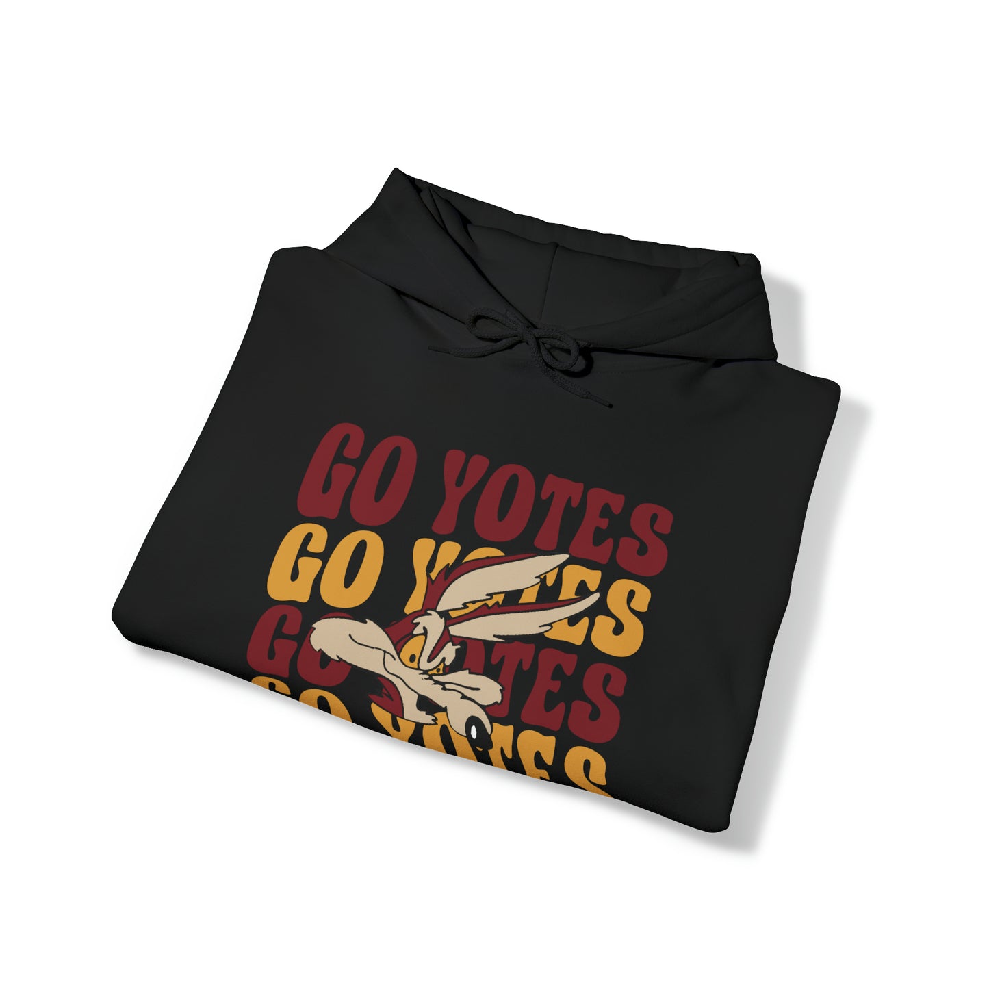 Shelby Coyotes Go Yotes Adult Unisex Heavy Blend™ Hooded Sweatshirt in Dark Heather, Black, Grey, or White