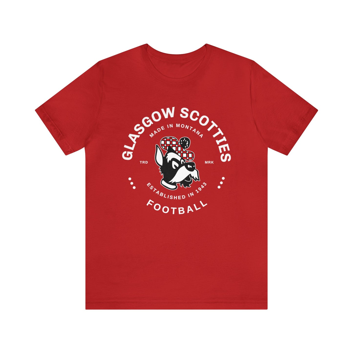 Glasgow Scotties Foottball Trademark Adult Unisex Jersey Short Sleeve Tee in Black, Red or Heather Red