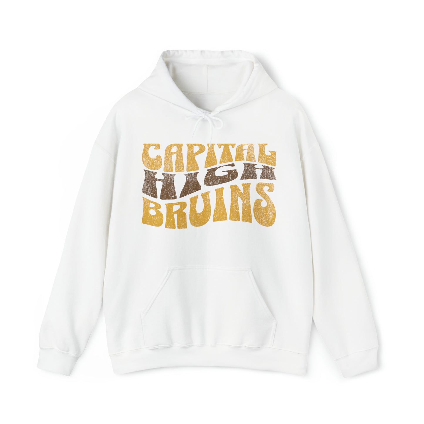 Capital High Bruins Adult Unisex Heavy Blend™ Hooded Sweatshirt in Black, Grey, and White