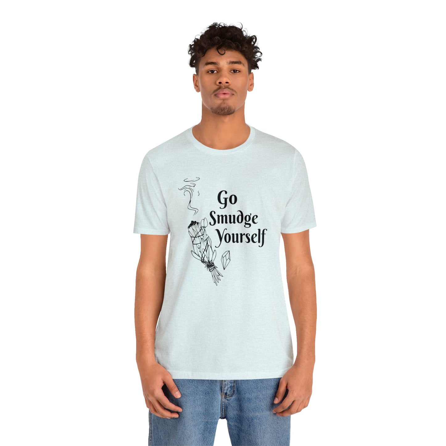 SolLingo Go Smudge Yourself Adult Unisex Jersey Short Sleeve Tee in White, Ice Blue, Natural or Silver