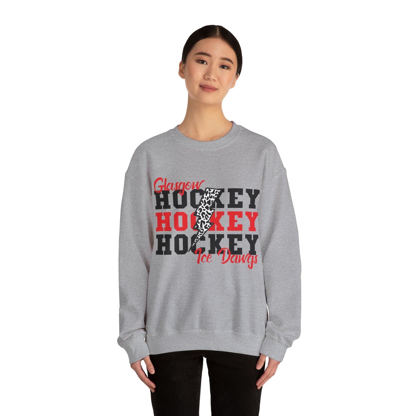 Glasgow Ice Dawgs Leopard Lightning Adult Unisex Heavy Blend™ Crewneck Sweatshirt in White or Grey