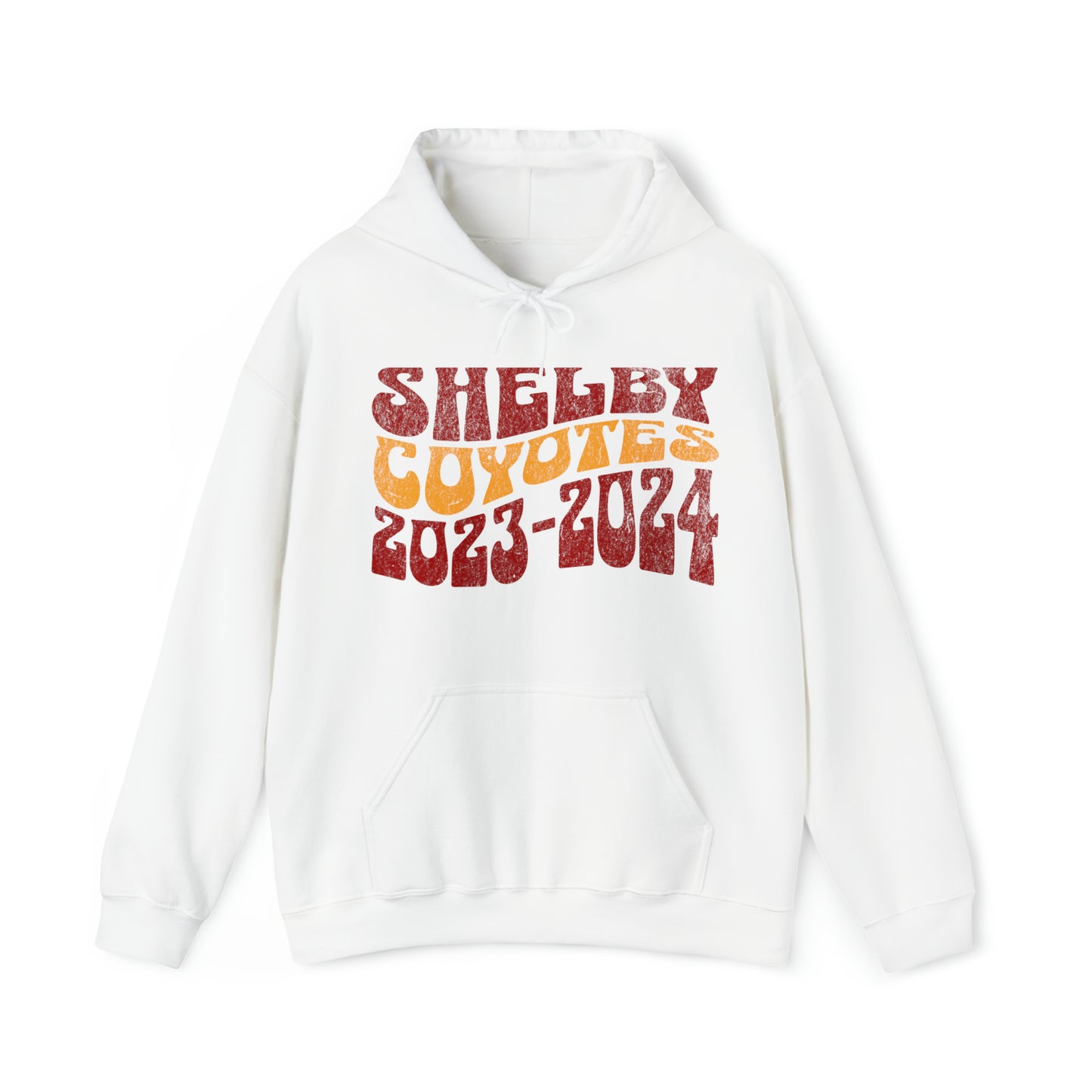 Shelby Coyotes 23 24 Adult Unisex Hoodie in Black, White, Dark Heather, and Sport Grey