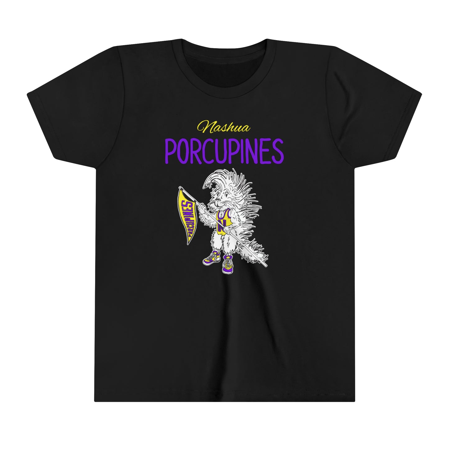 Nashua Porcupines Youth Short Sleeve Tee in Black, White, Ash, or Dark Heather