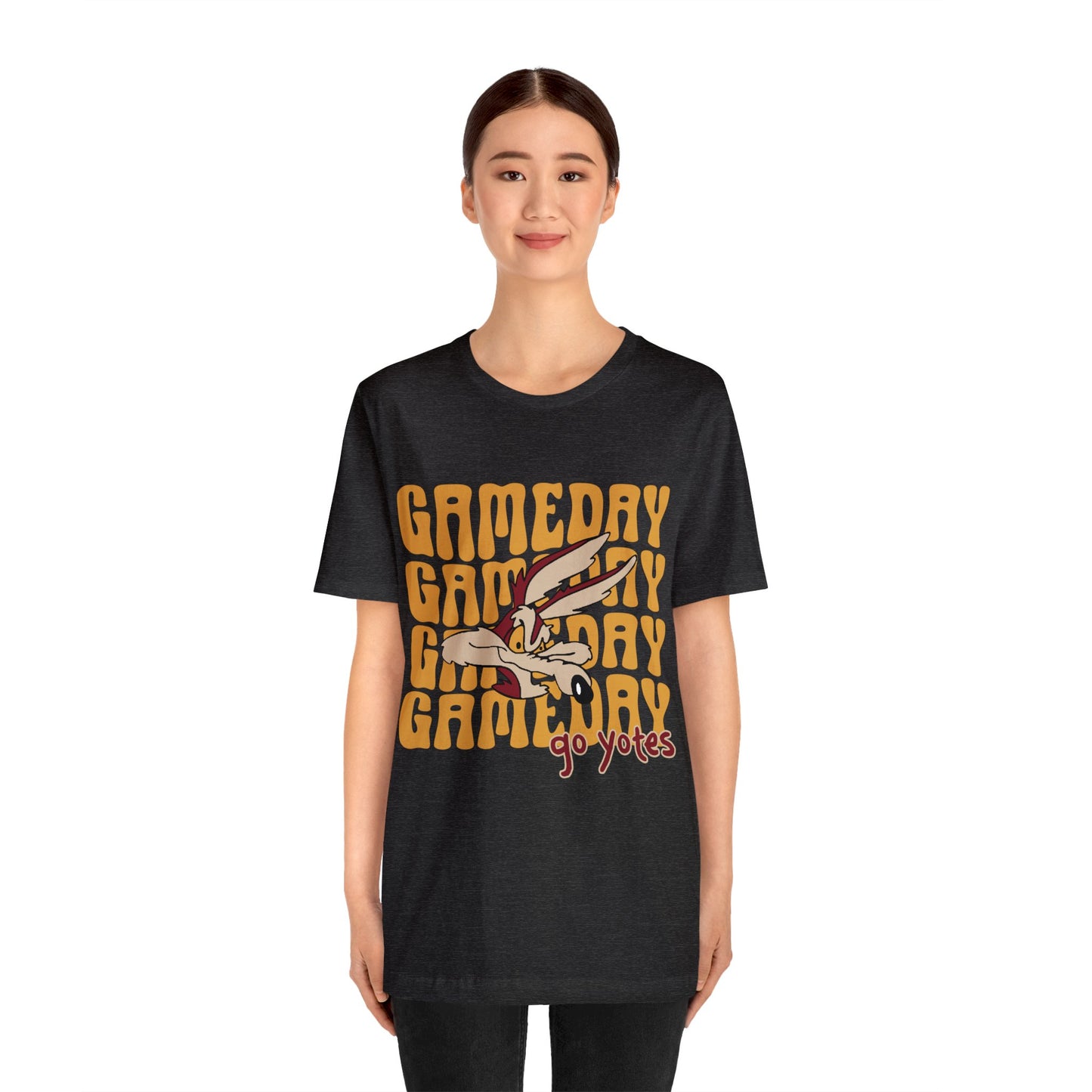 Shelby Coyotes Gameday Adult Unisex Jersey Short Sleeve Tee in Black, White, Ash, Natural, Dark Heather, or Maroon