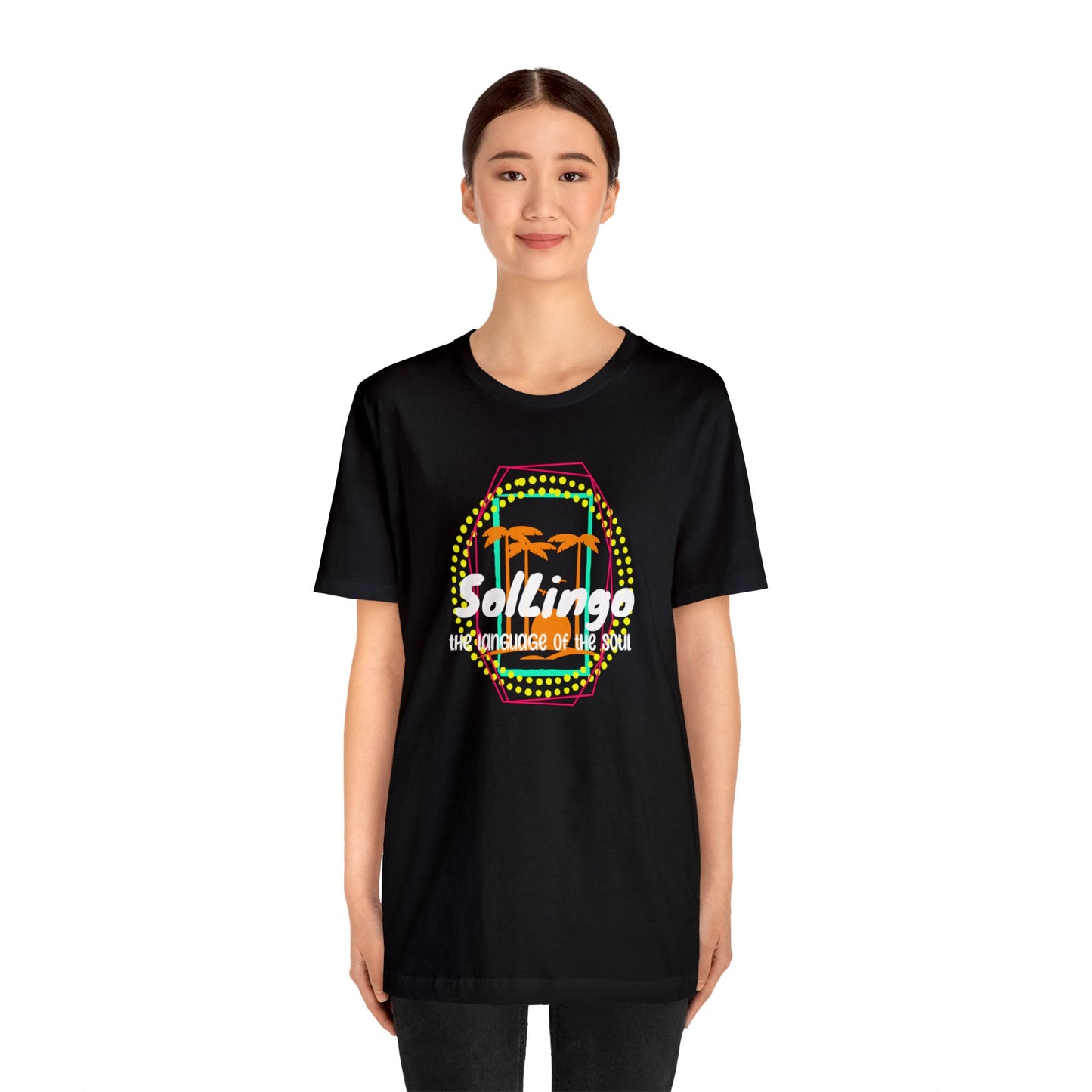 SolLingo Tee The Language of the Soul Neon Palm Logo Adult Unisex Jersey Short Sleeve Tee