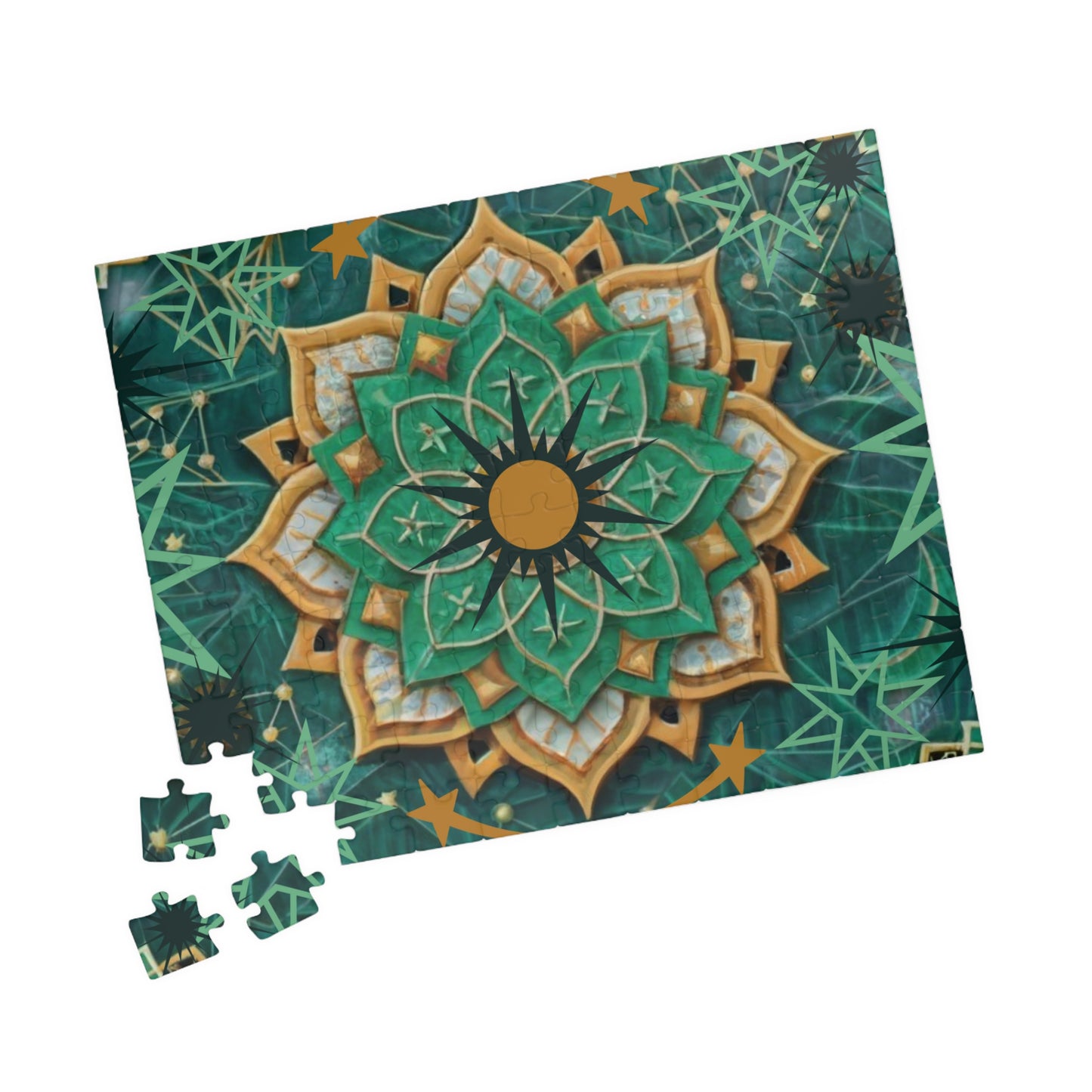 Puzzle- Green and Gold Mandala  (110, 252, 520, 1014-piece)