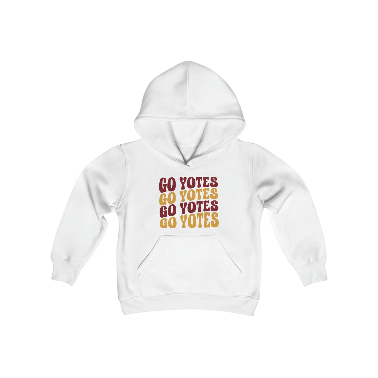 Shelby Coyotes Go Yotes Youth Heavy Blend Hooded Sweatshirt in White, Black, or Grey