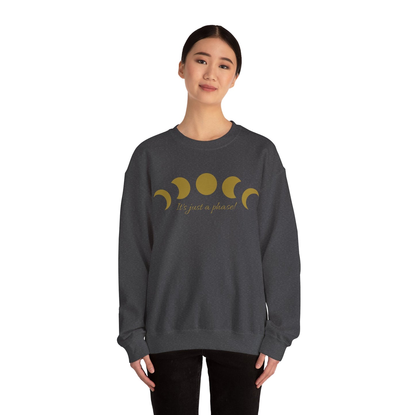 SolLingo It's Just a Phase Adult Unisex Heavy Blend™ Crewneck Sweatshirt in White, Black, Sand, Dark Heather or Navy