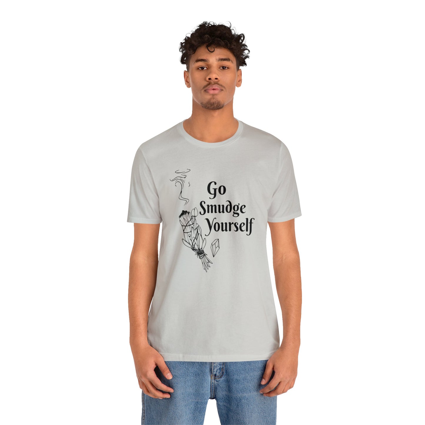 SolLingo Go Smudge Yourself Adult Unisex Jersey Short Sleeve Tee in White, Ice Blue, Natural or Silver