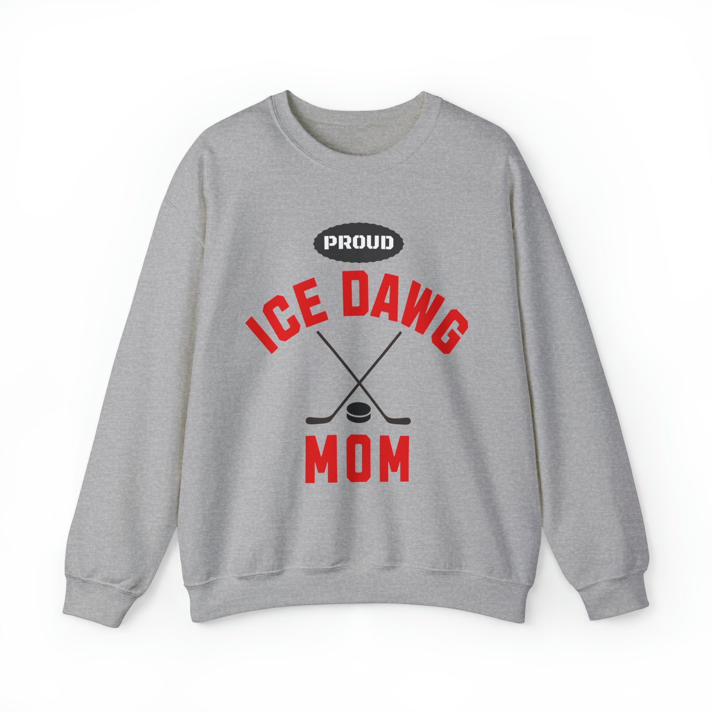 Glasgow Ice Dawgs Proud Mom Adult Unisex Heavy Blend™ Crewneck Sweatshirt in White, Grey, or Sand