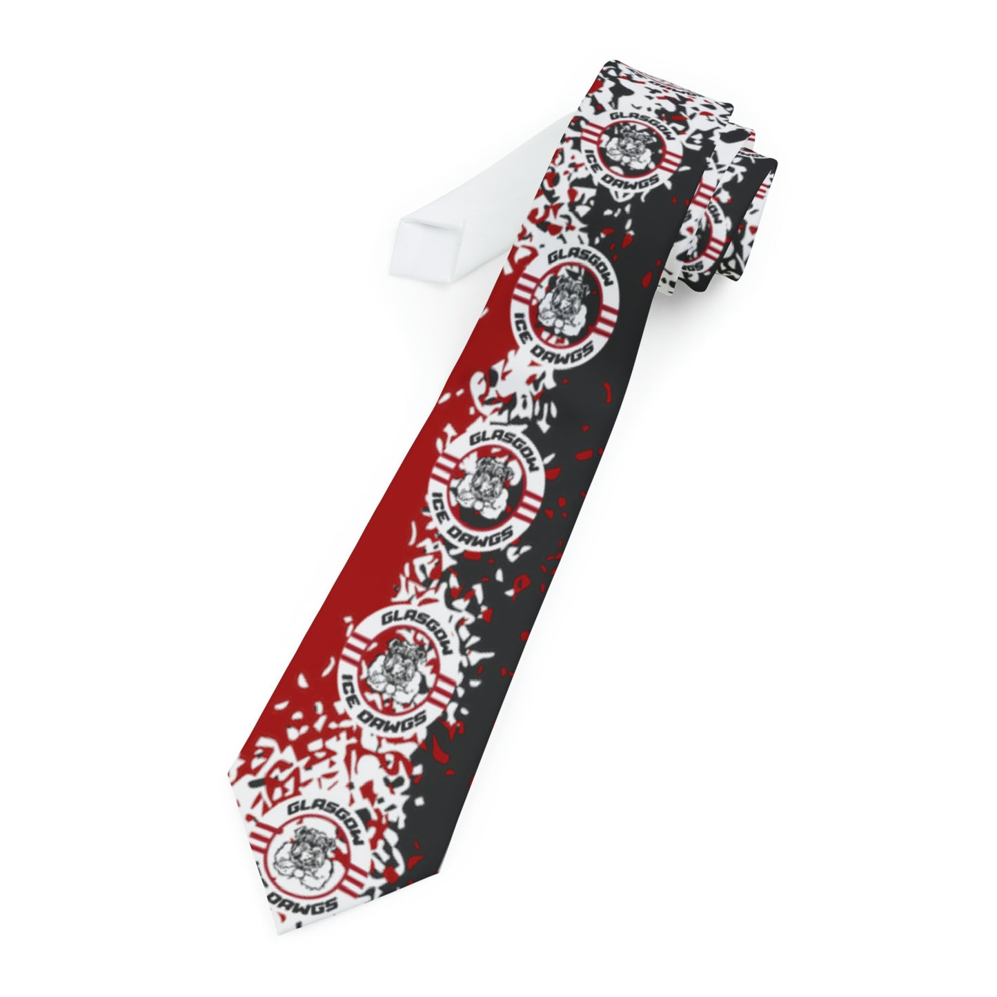 Glasgow Ice Dawgs Black and Red Splatter Logo Necktie