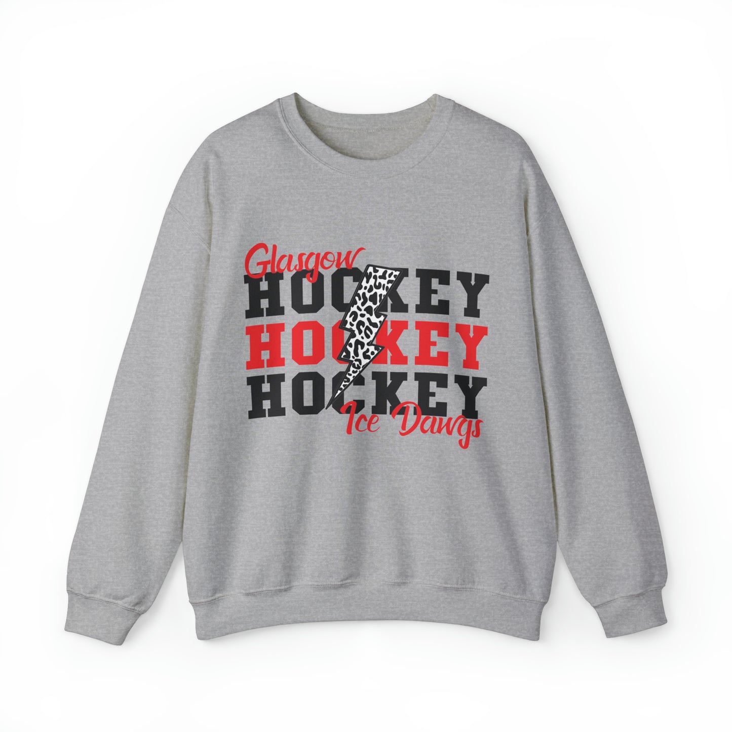 Glasgow Ice Dawgs Leopard Lightning Adult Unisex Heavy Blend™ Crewneck Sweatshirt in White or Grey