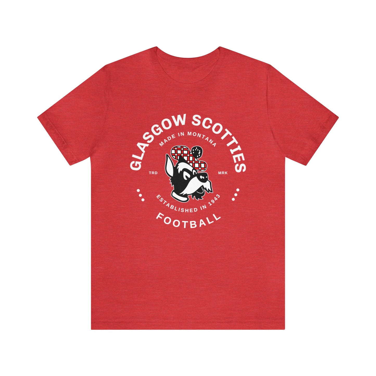 Glasgow Scotties Foottball Trademark Adult Unisex Jersey Short Sleeve Tee in Black, Red or Heather Red