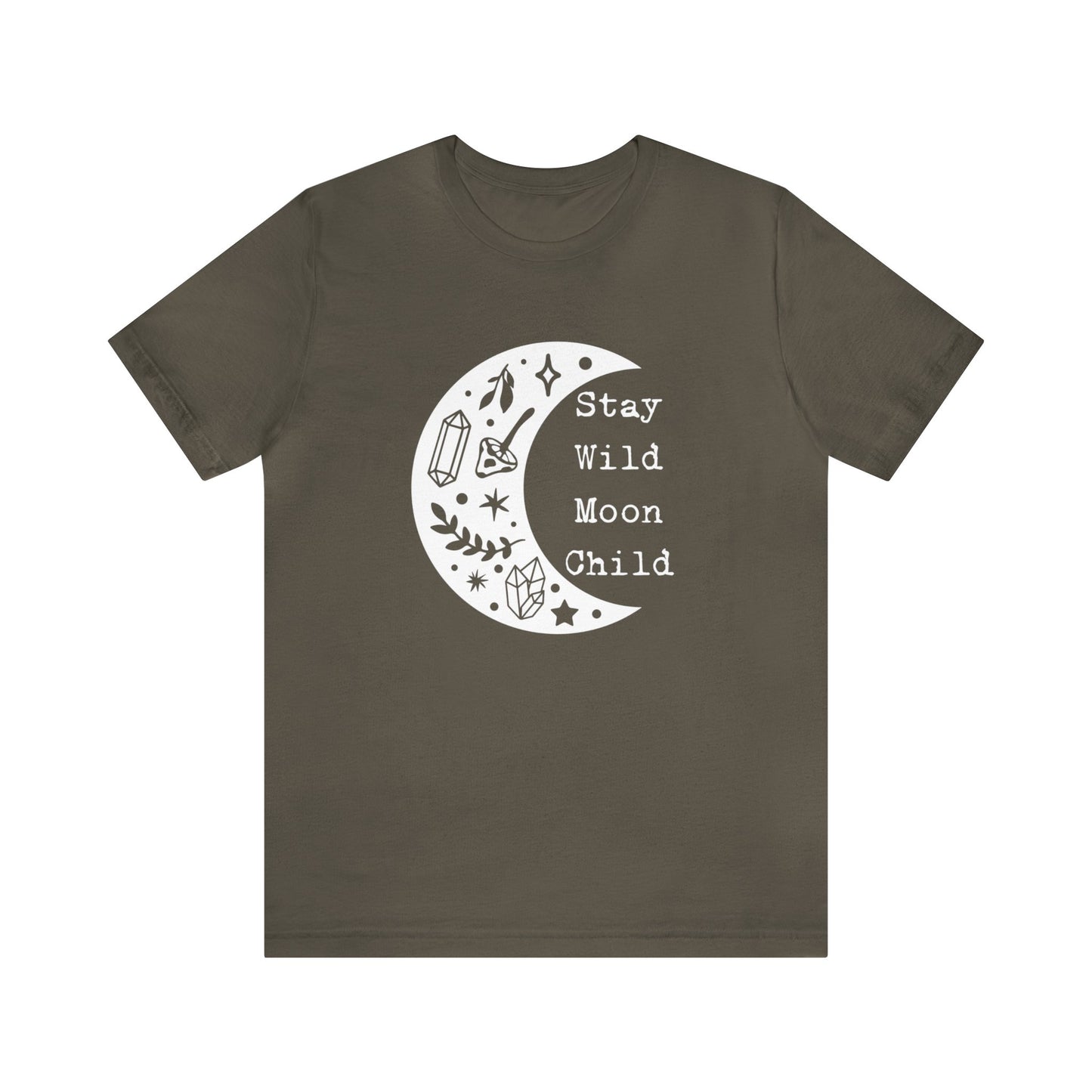 SolLingo Stay Wild Moon Child Adult Unisex Jersey Short Sleeve Tee in Black, Steel Blue, Army, Dark Grey Heather or Heather Navy