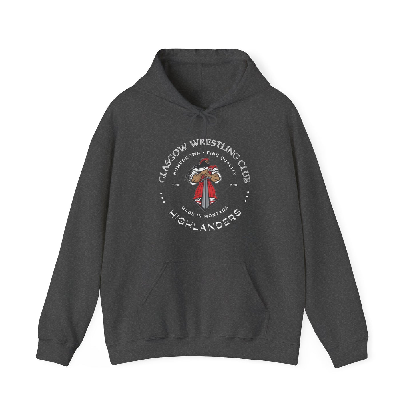 Glasgow Highlanders for him Trade Mark Adult Unisex Heavy Blend™ Hooded Sweatshirt in Red, Black, Dark Heather, or Sport Grey