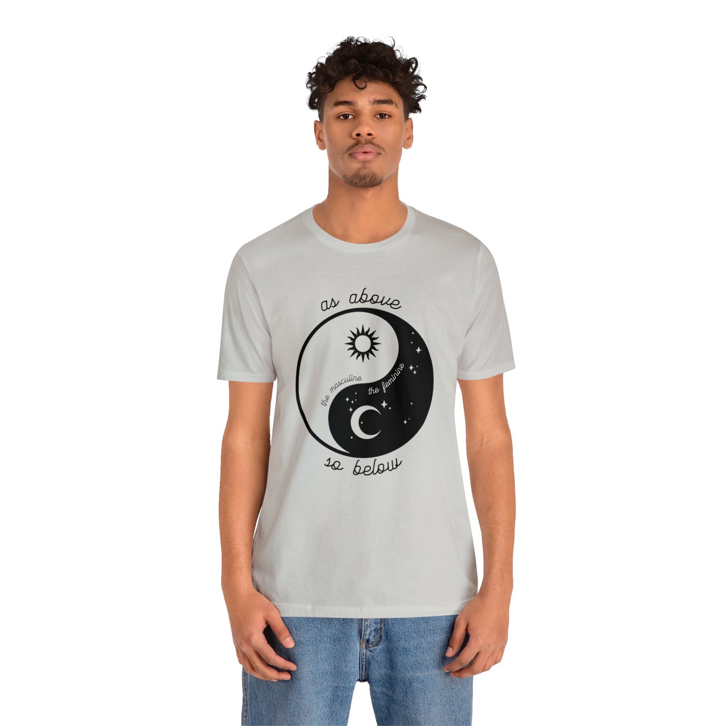 SolLingo Yin Yang As Above So Below Adult Unisex Jersey Short Sleeve Tee in White, Ice Blue, Natural or Silver