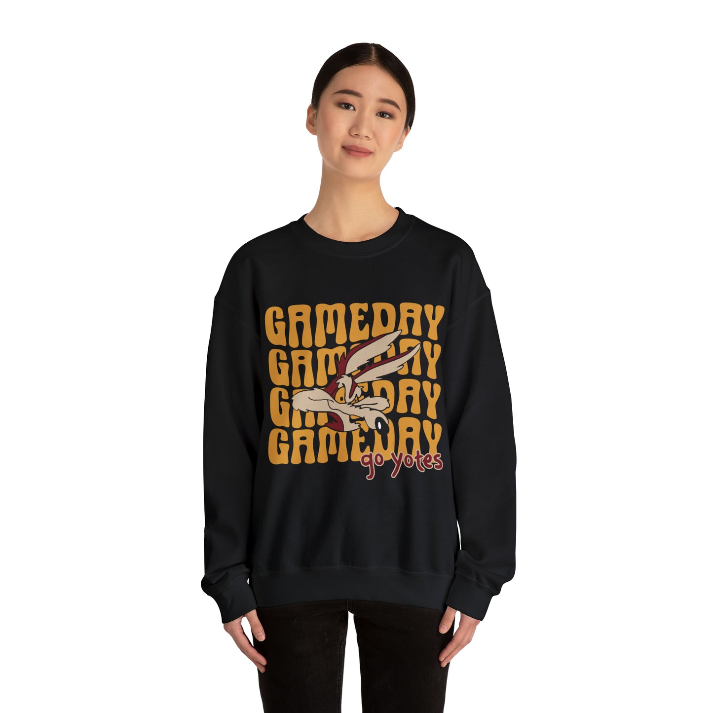 Shelby Coyotes Gameday Adult Unisex Heavy Blend™ Crewneck Sweatshirt in Black, White, Grey, Dark Heather, or Sand