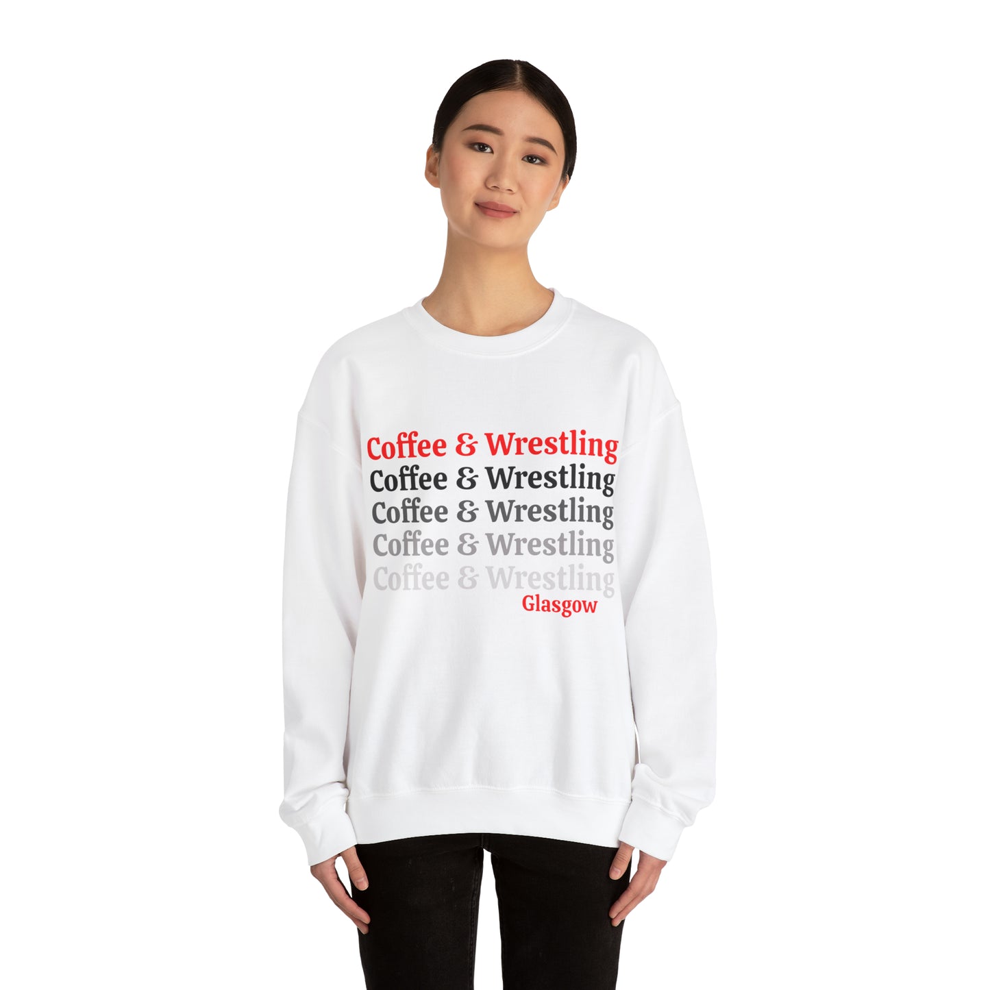 Glasgow Coffee and Wrestling Adult Unisex Heavy Blend™ Crewneck Sweatshirt in White or Grey