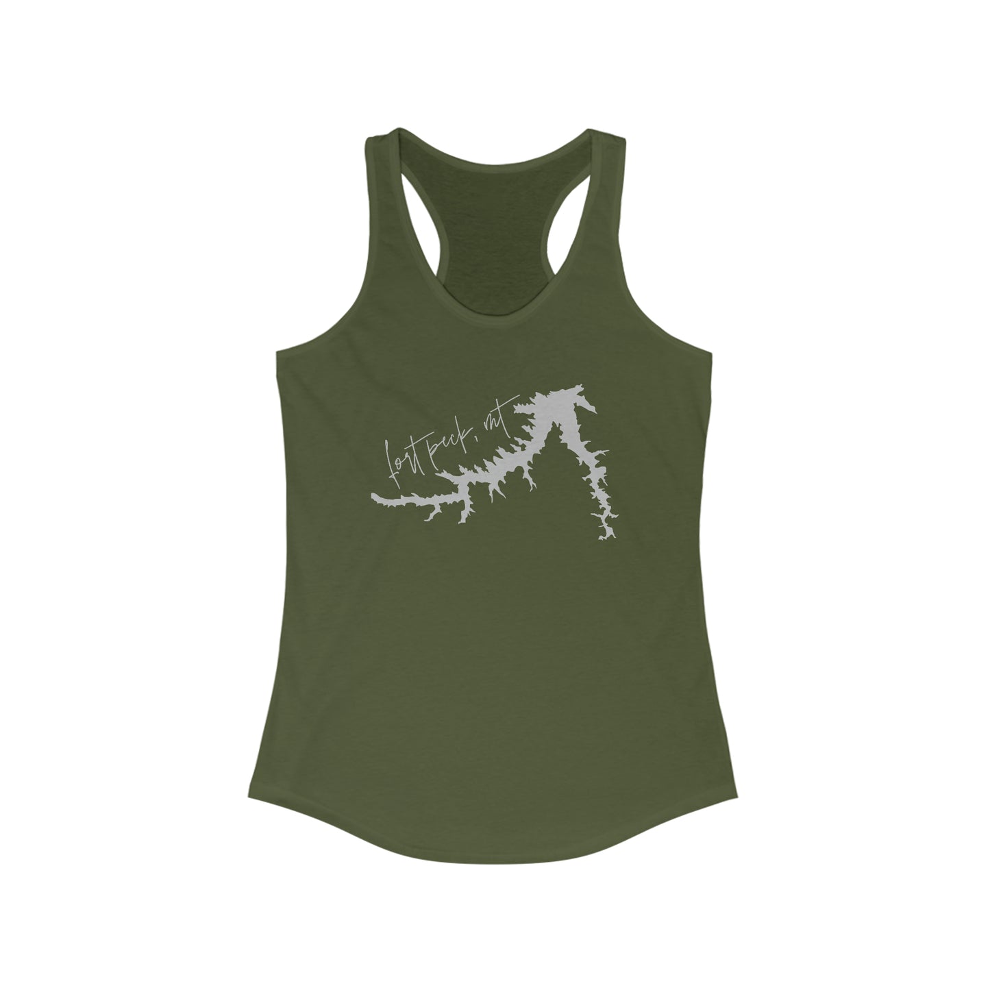 Naked Acres Fort Peck, MT Women's Ideal Racerback Tank in White, Black, Warm Grey, Military Green, Hot Pink, and Indigo