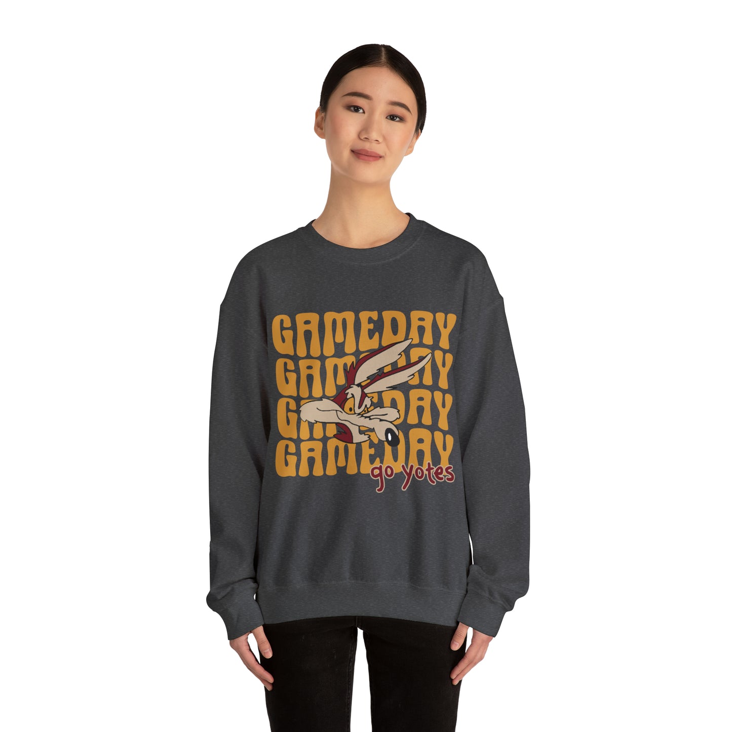 Shelby Coyotes Gameday Adult Unisex Heavy Blend™ Crewneck Sweatshirt in Black, White, Grey, Dark Heather, or Sand