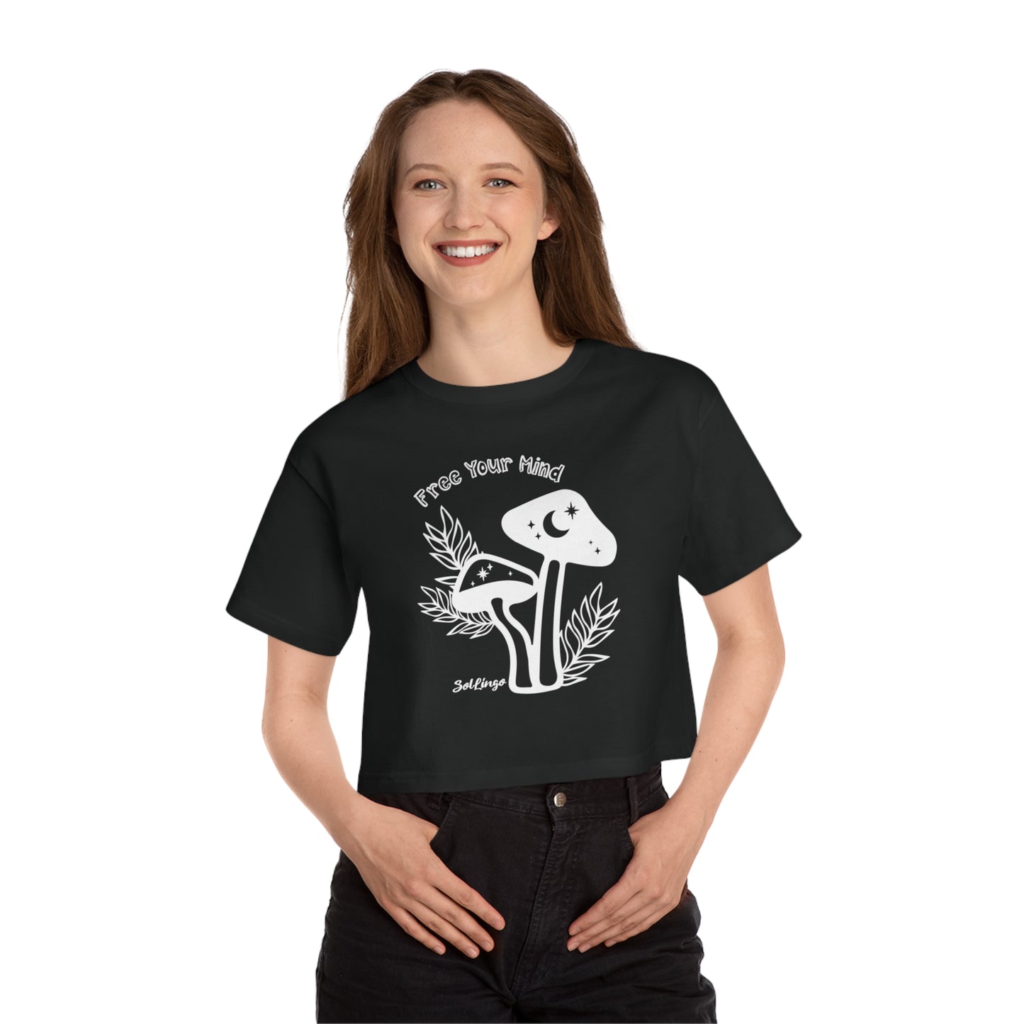 SolLingo Free Your Mind Champion Women's Heritage Cropped T-Shirt in Black or Grey