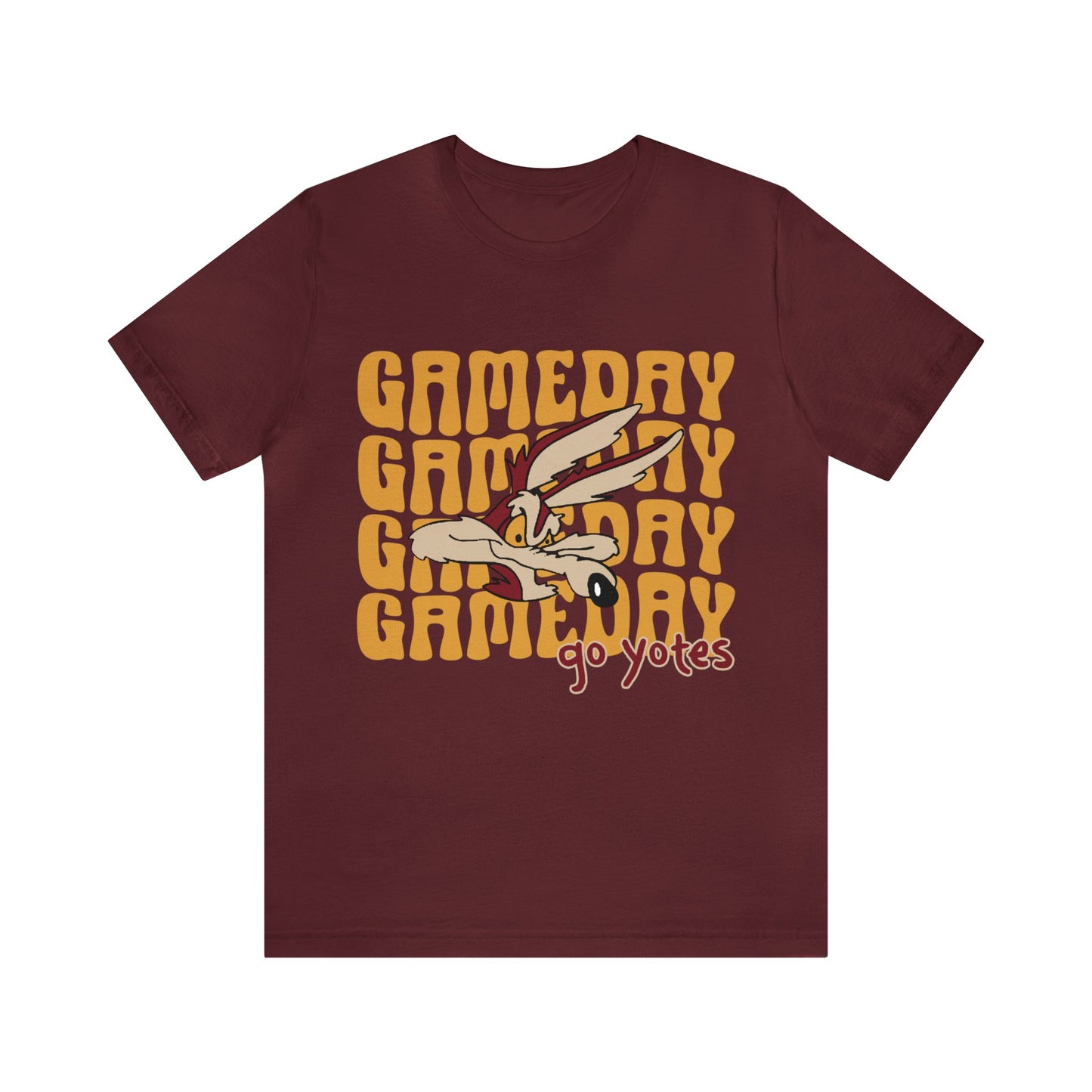 Shelby Coyotes Gameday Adult Unisex Jersey Short Sleeve Tee in Black, White, Ash, Natural, Dark Heather, or Maroon