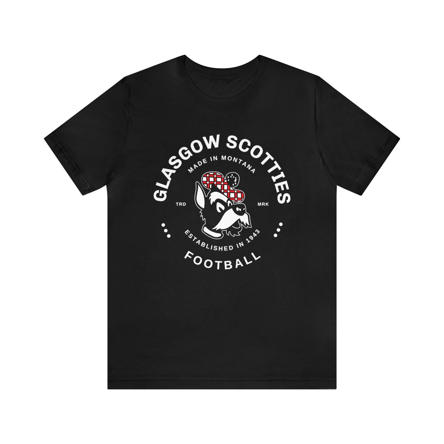 Glasgow Scotties Foottball Trademark Adult Unisex Jersey Short Sleeve Tee in Black, Red or Heather Red