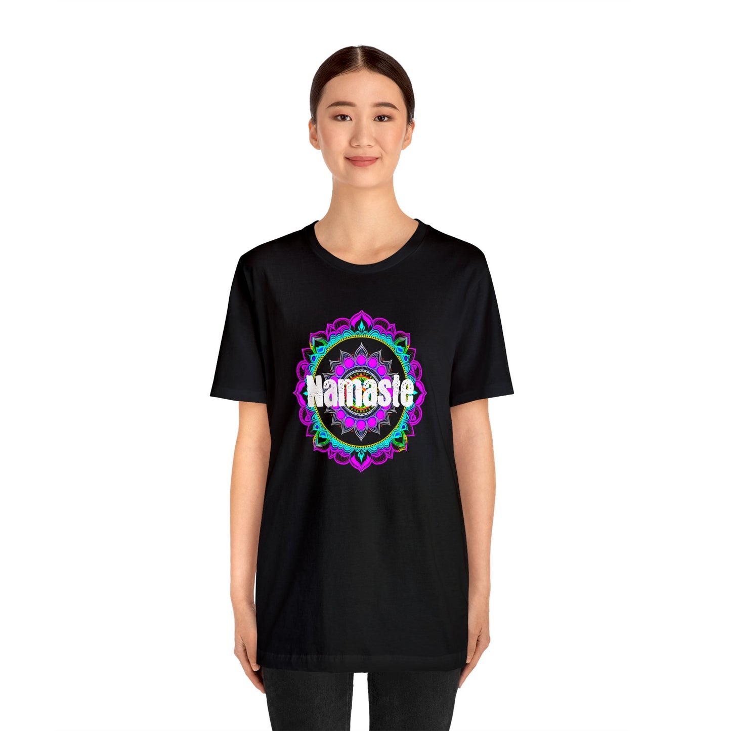 SolLingo Namaste Adult Unisex Jersey Short Sleeve Tee in Black